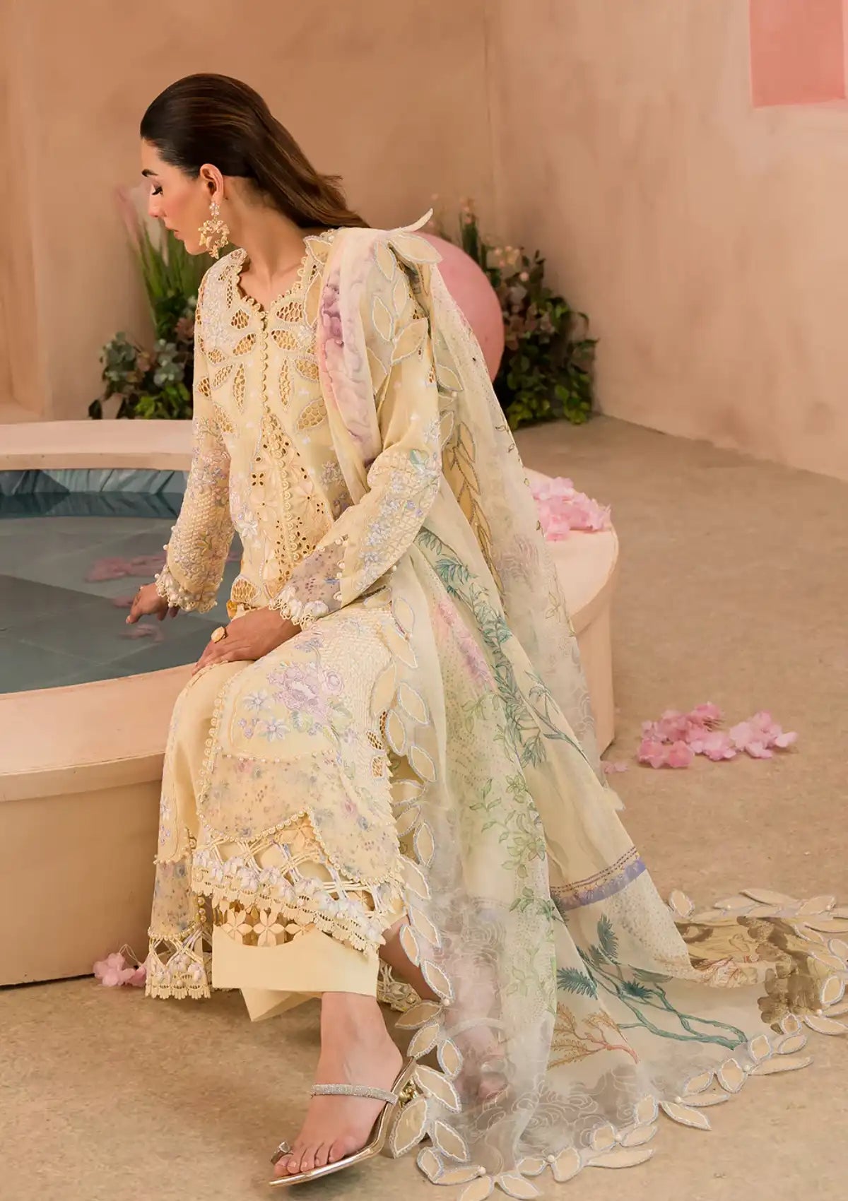 Afrozeh The Painted Garden Eid Lawn'24-08 Sweet Saffron - Mohsin Saeed Fabrics