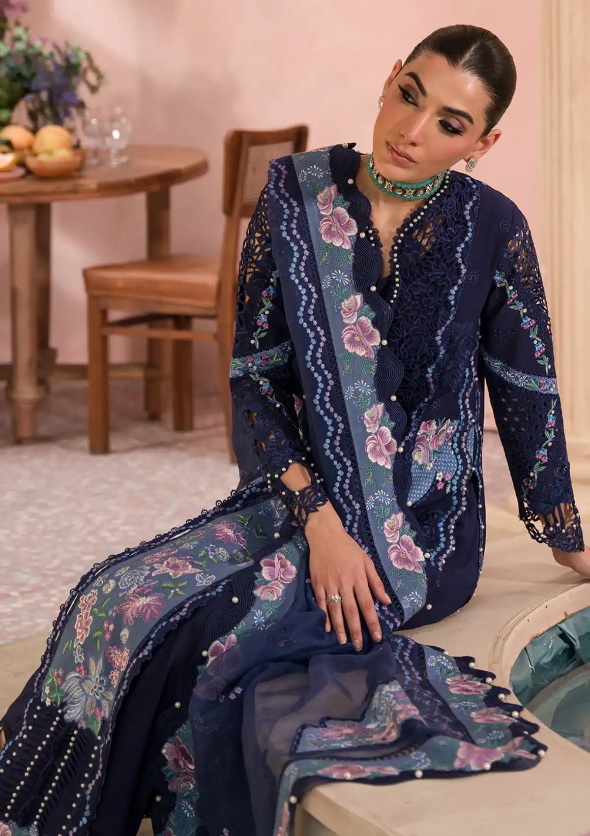 Afrozeh The Painted Garden Eid Lawn'24-10 Bluebell - Mohsin Saeed Fabrics
