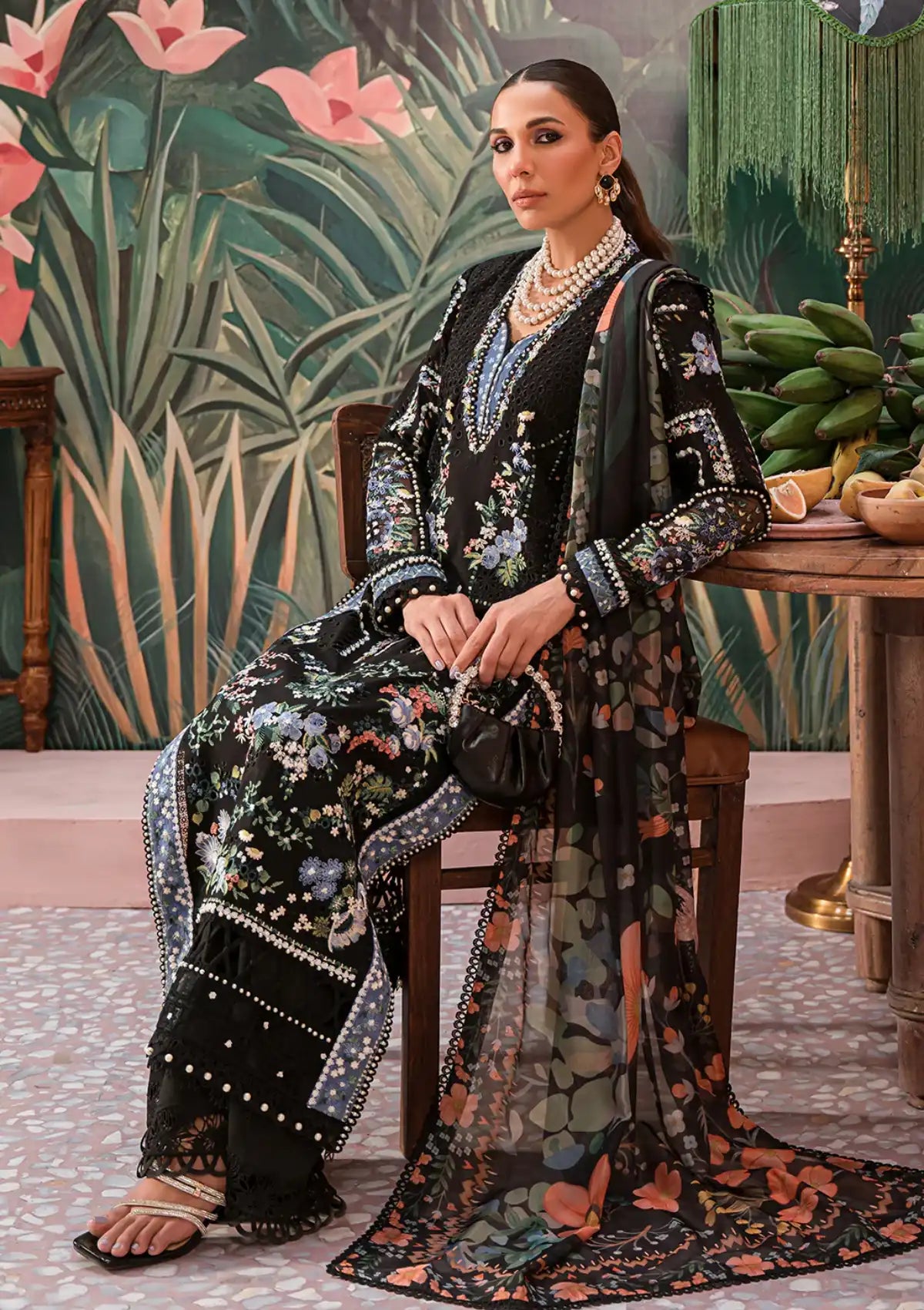 Afrozeh The Painted Garden Eid Lawn'24-03 Midnight Muse - Mohsin Saeed Fabrics