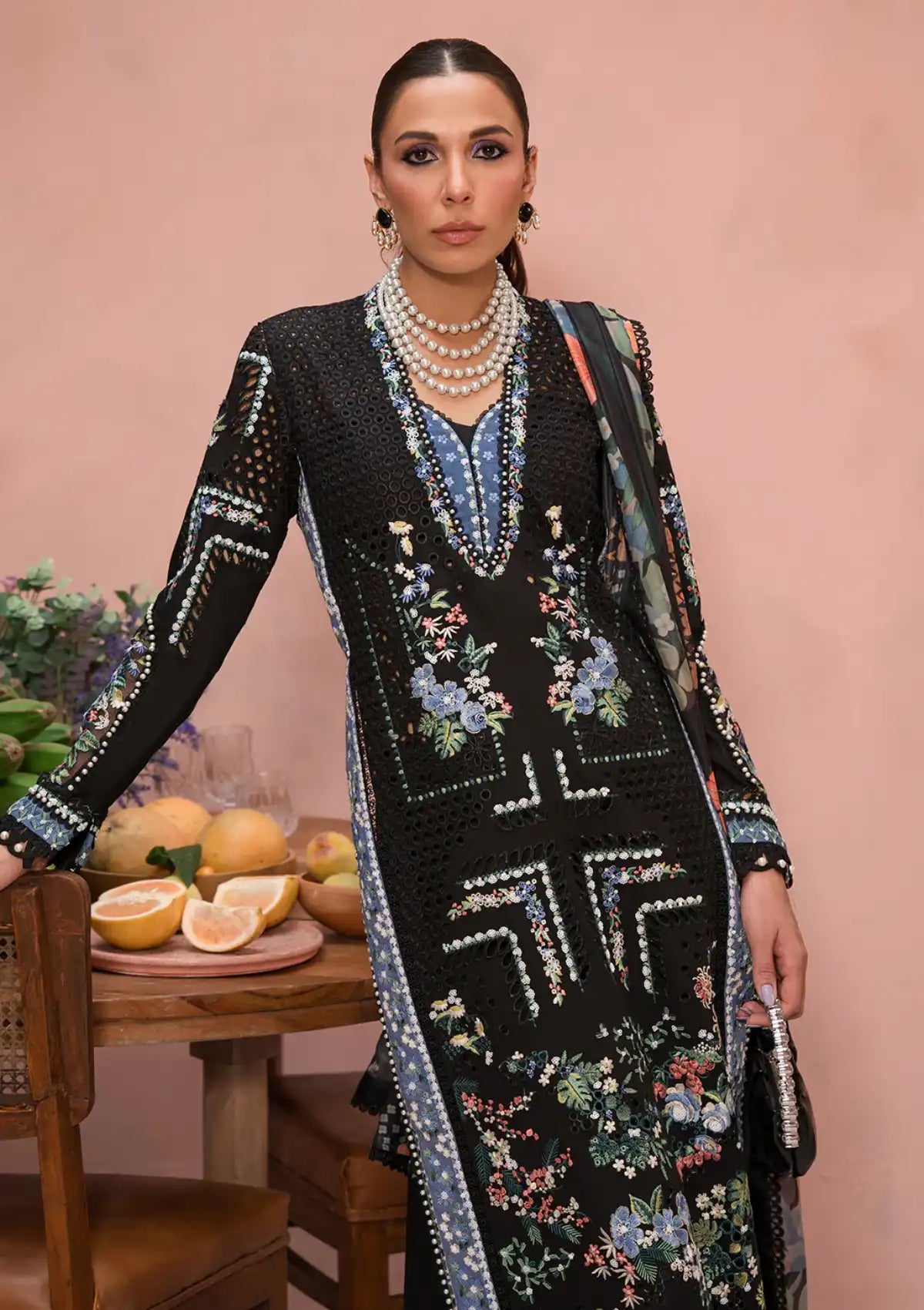 Afrozeh The Painted Garden Eid Lawn'24-03 Midnight Muse - Mohsin Saeed Fabrics