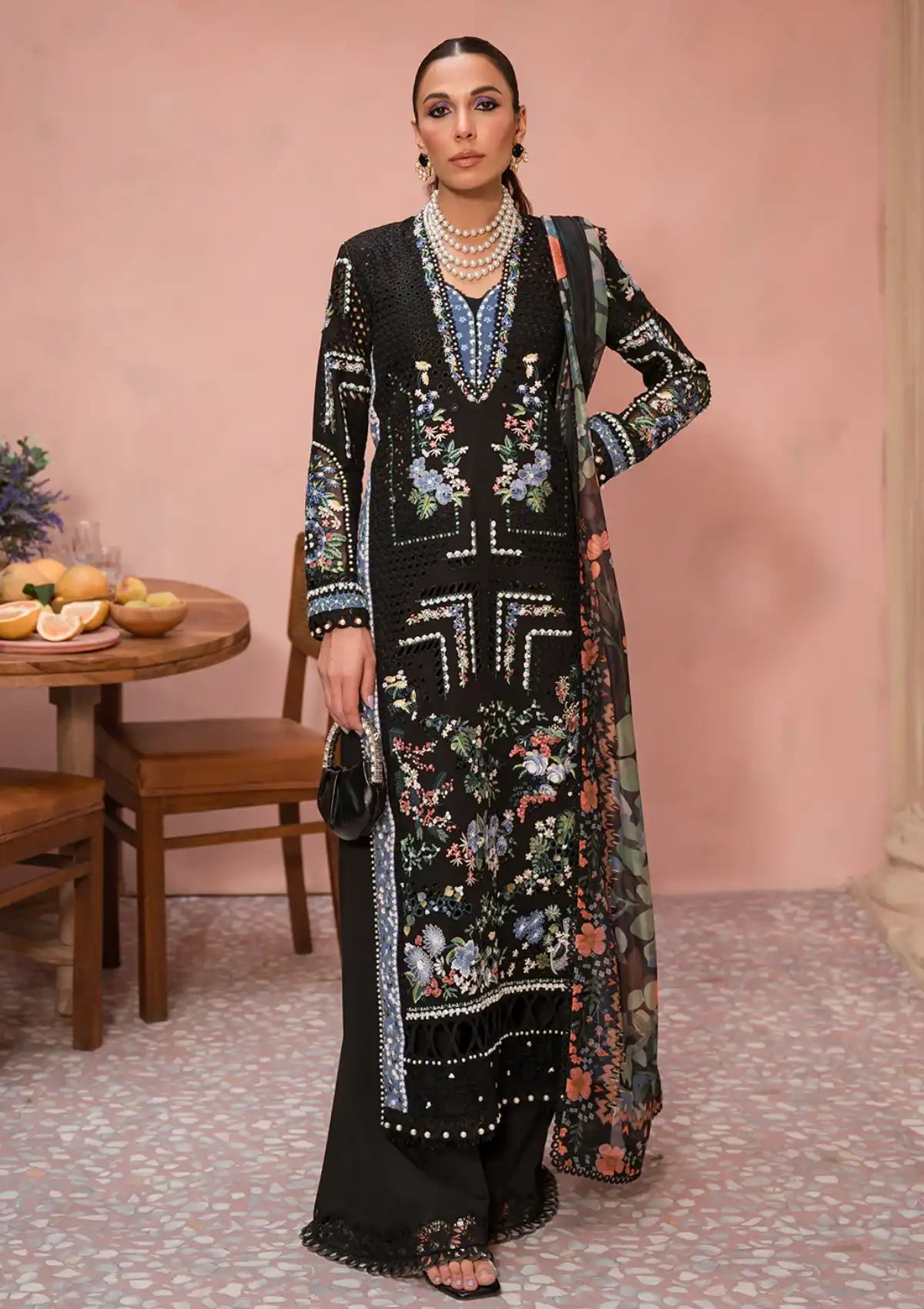 Afrozeh The Painted Garden Eid Lawn'24-03 Midnight Muse - Mohsin Saeed Fabrics