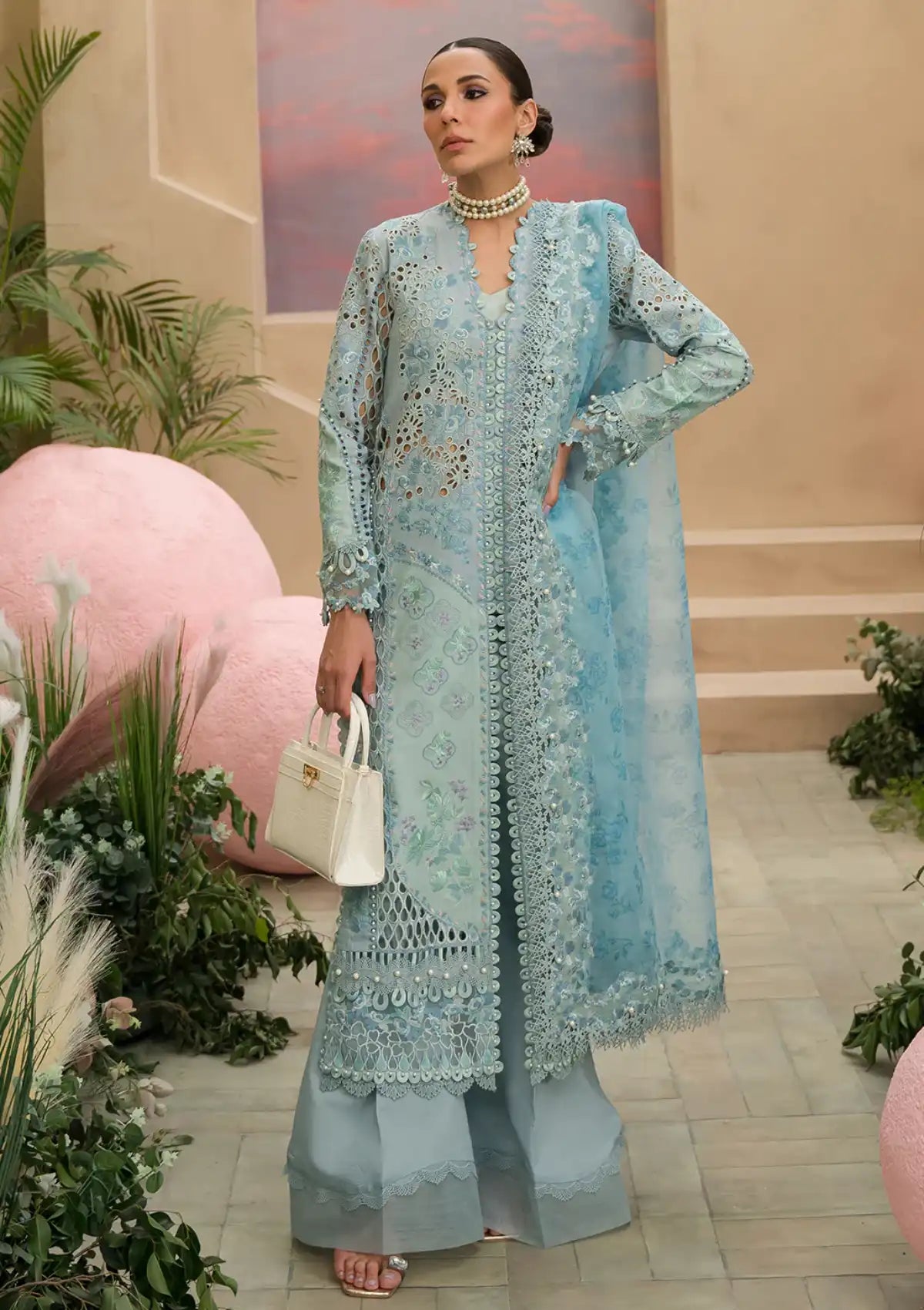 Afrozeh The Painted Garden Eid Lawn'24-05 Serene Sapphire - Mohsin Saeed Fabrics