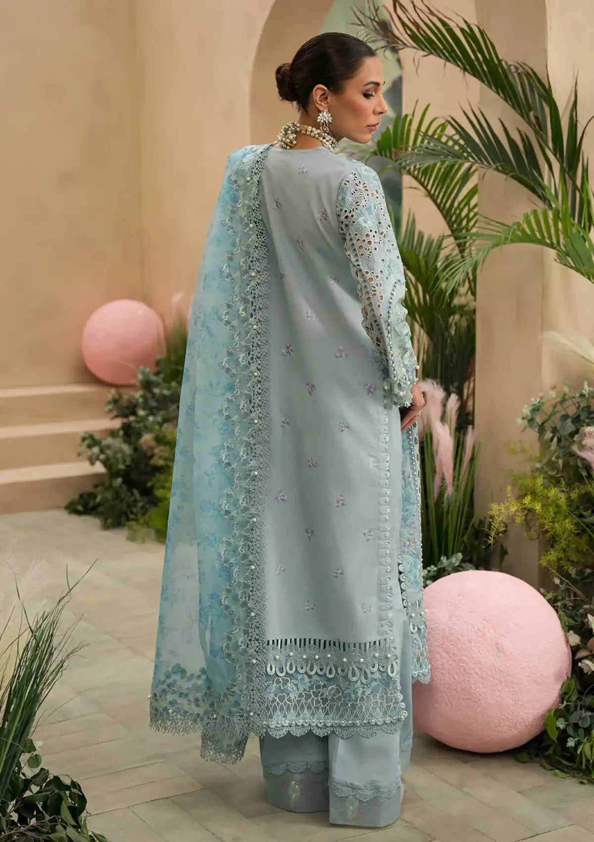 Afrozeh The Painted Garden Eid Lawn'24-05 Serene Sapphire - Mohsin Saeed Fabrics