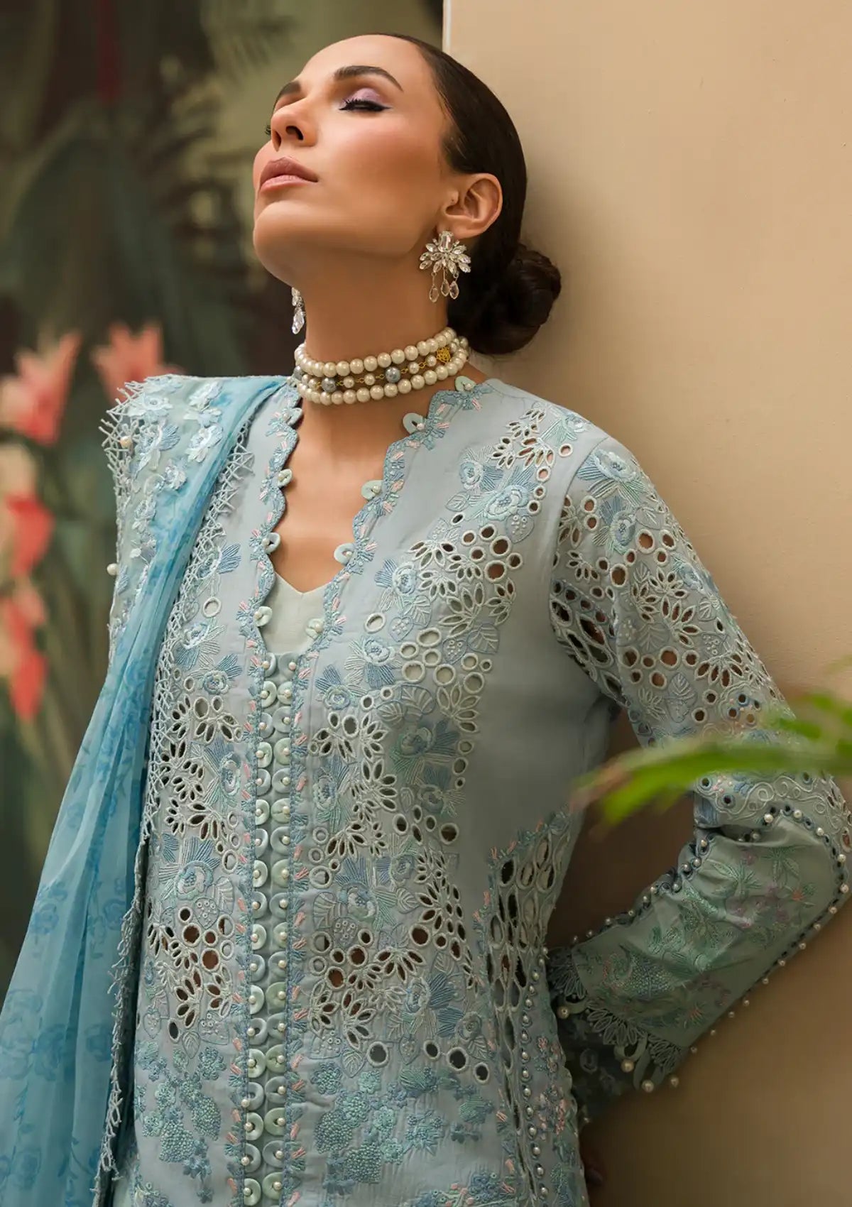 Afrozeh The Painted Garden Eid Lawn'24-05 Serene Sapphire - Mohsin Saeed Fabrics