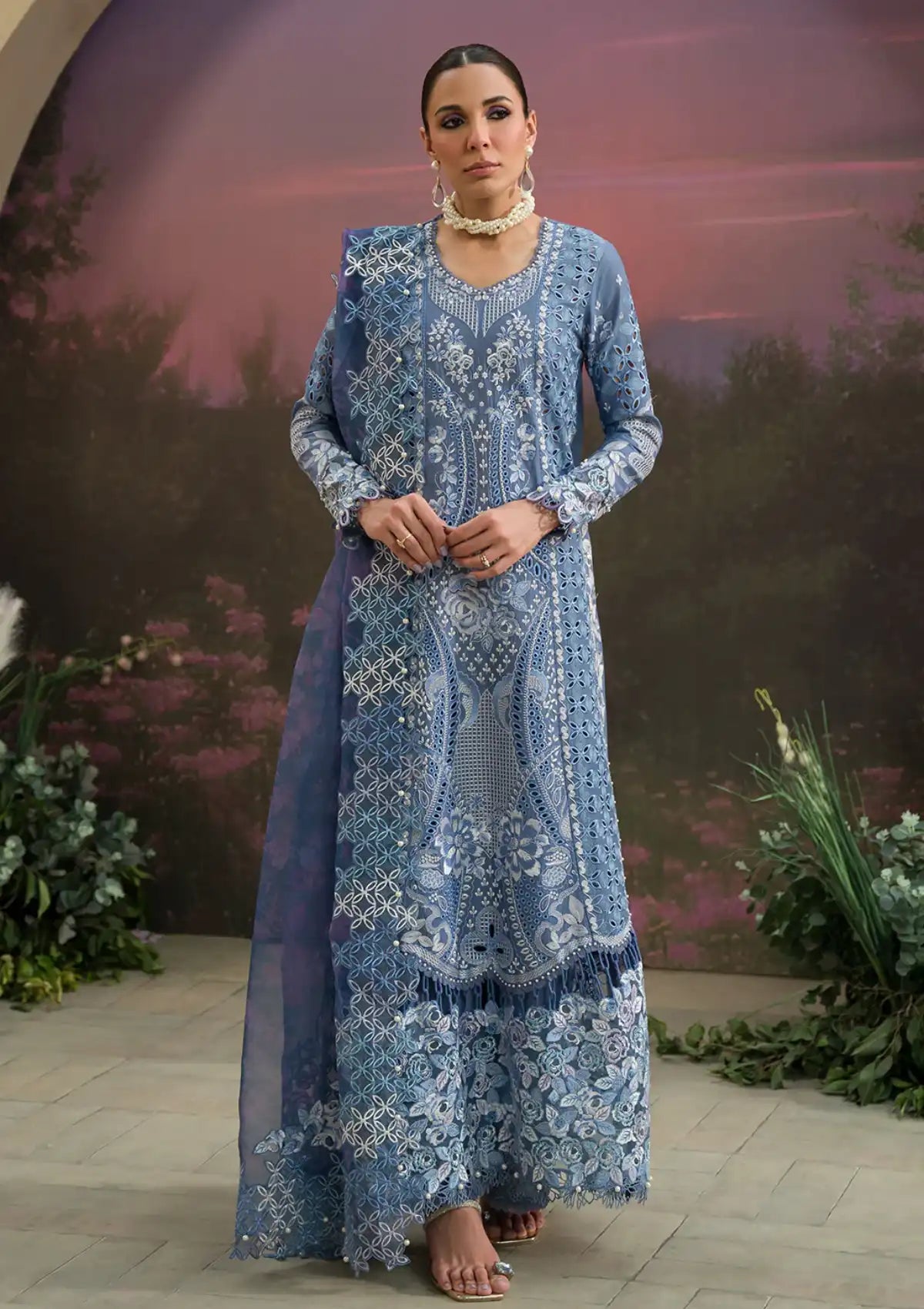 Afrozeh The Painted Garden Eid Lawn'24-07 Indigo Ink - Mohsin Saeed Fabrics