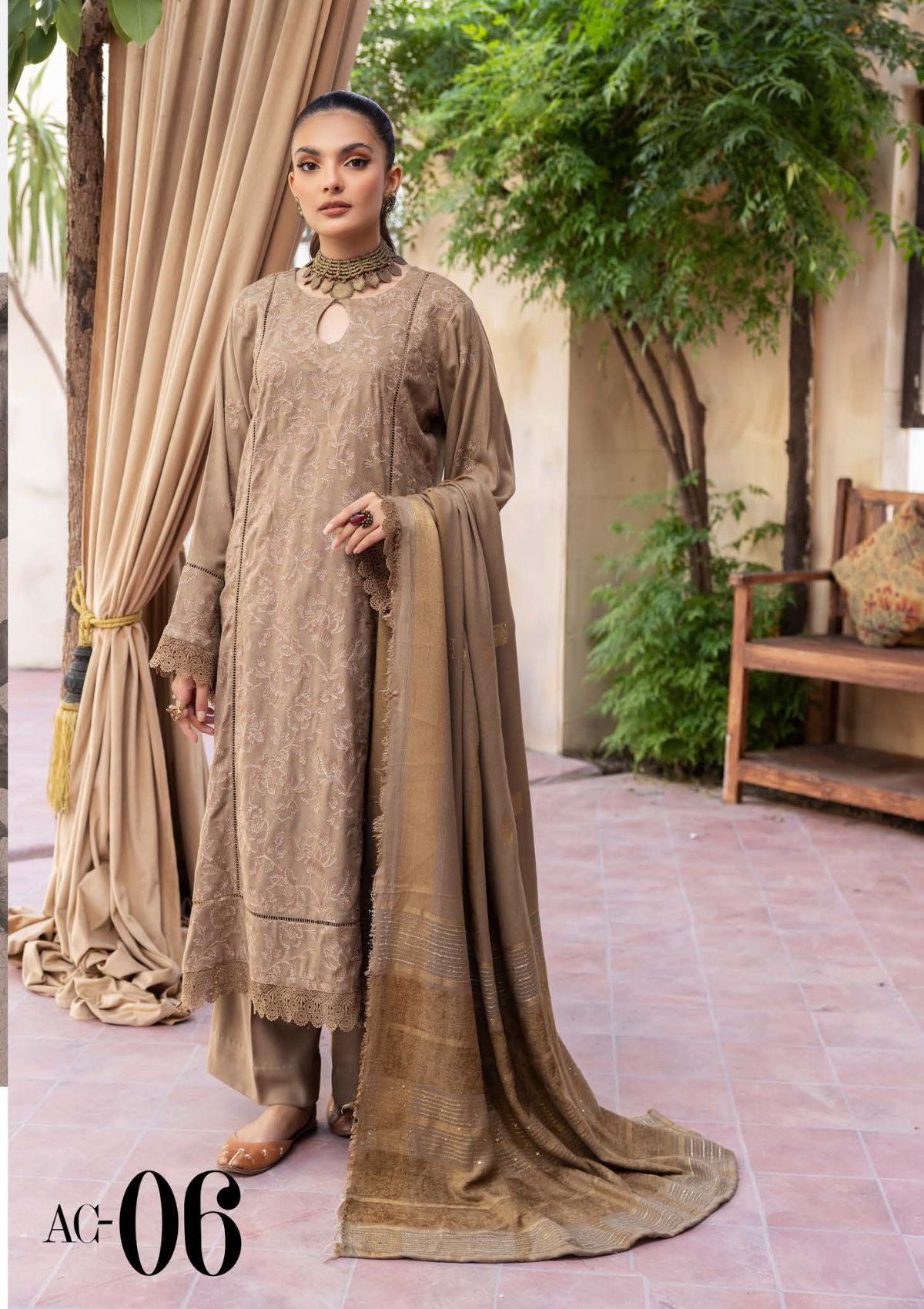 Aanchal Emb Peach Leather By Khoobsurat'23 AC-06 - Mohsin Saeed Fabrics