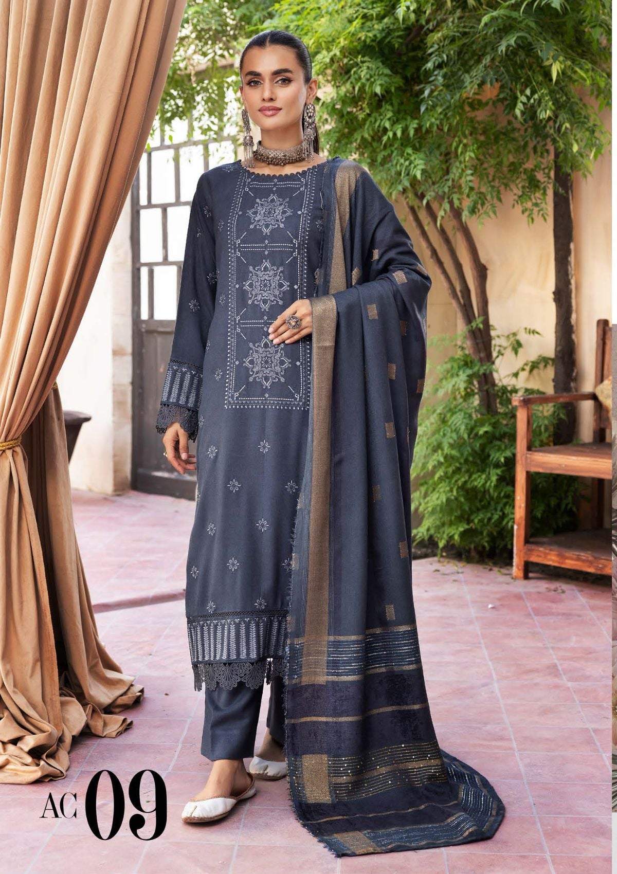 Aanchal Emb Peach Leather By Khoobsurat'23 AC-09 - Mohsin Saeed Fabrics