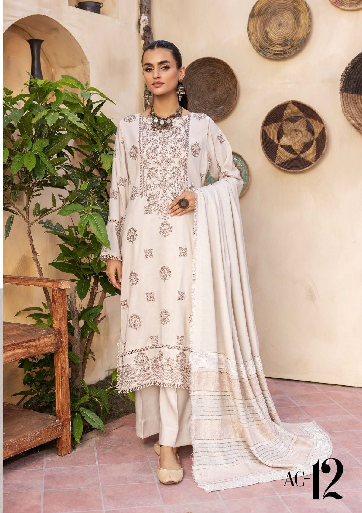 Aanchal Emb Peach Leather By Khoobsurat'23 AC-12 - Mohsin Saeed Fabrics