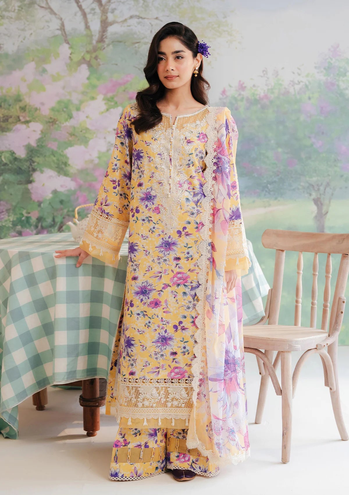 Afrozeh The Floral Charm Lawn'24 AL-01 - Mohsin Saeed Fabrics