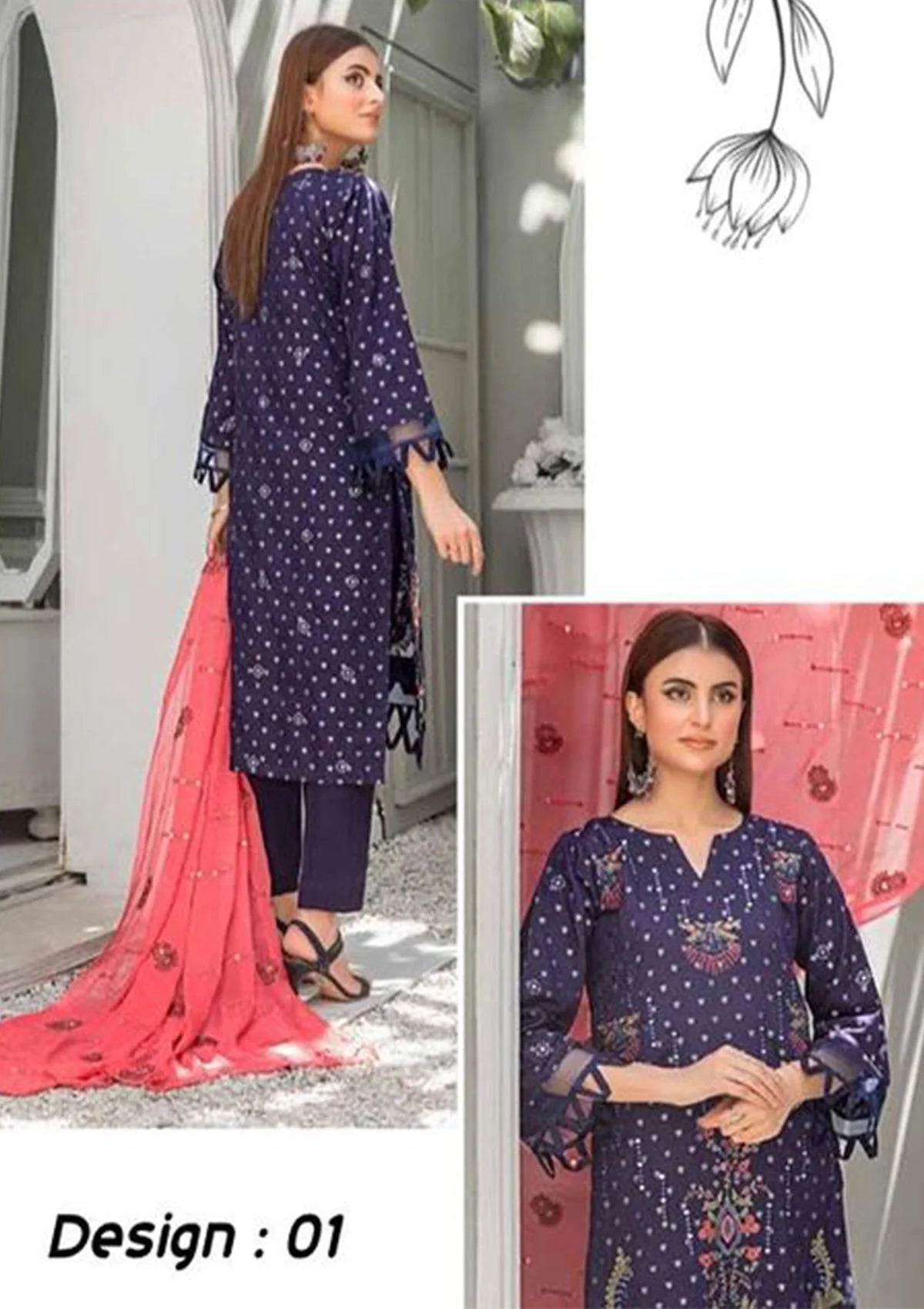 Alif Airjet Emb Viscose'23 Vol-30 D-01 - Mohsin Saeed Fabrics