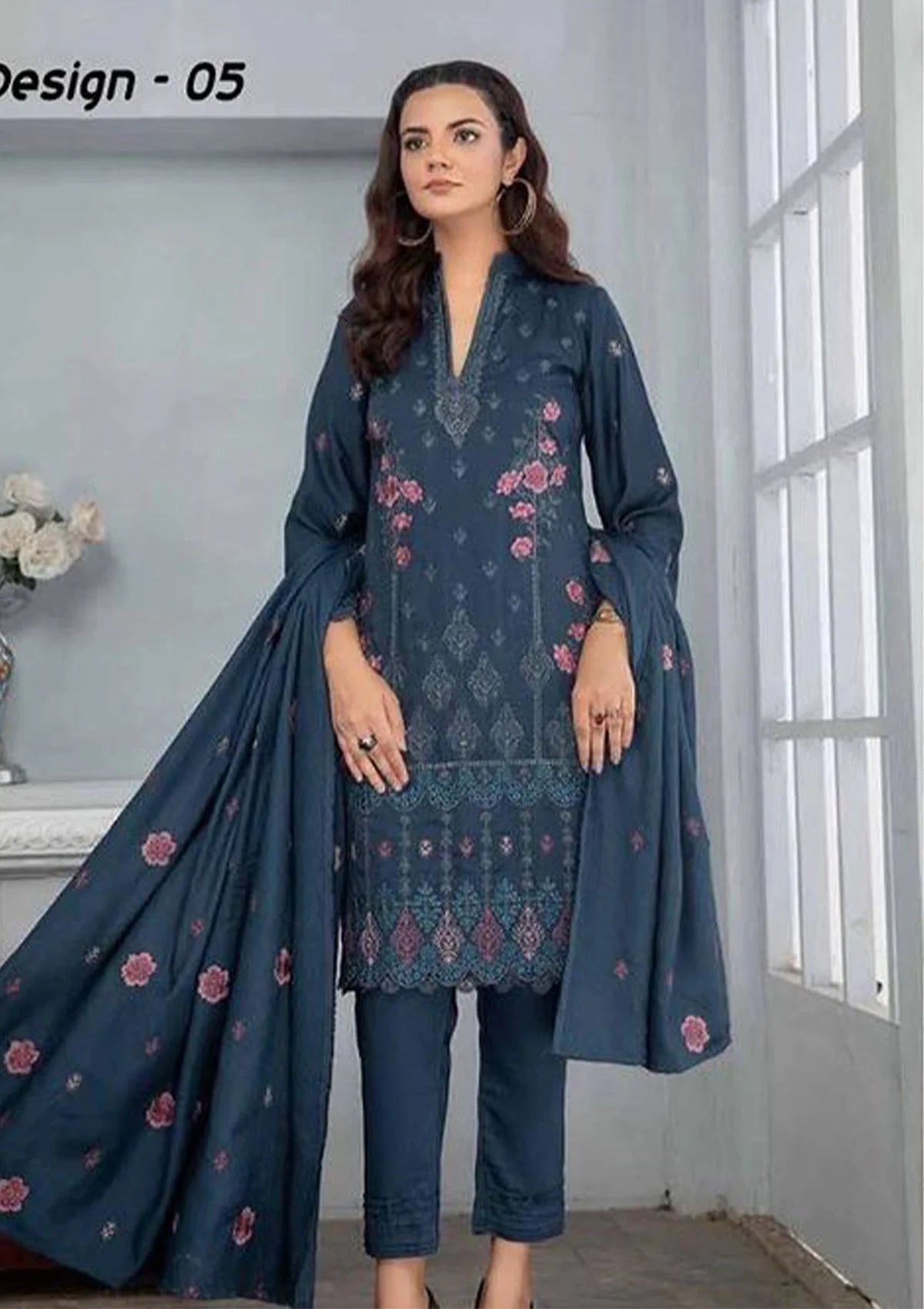 Alif Airjet Slub Emb Linen'23 Vol-41 D-05 - Mohsin Saeed Fabrics