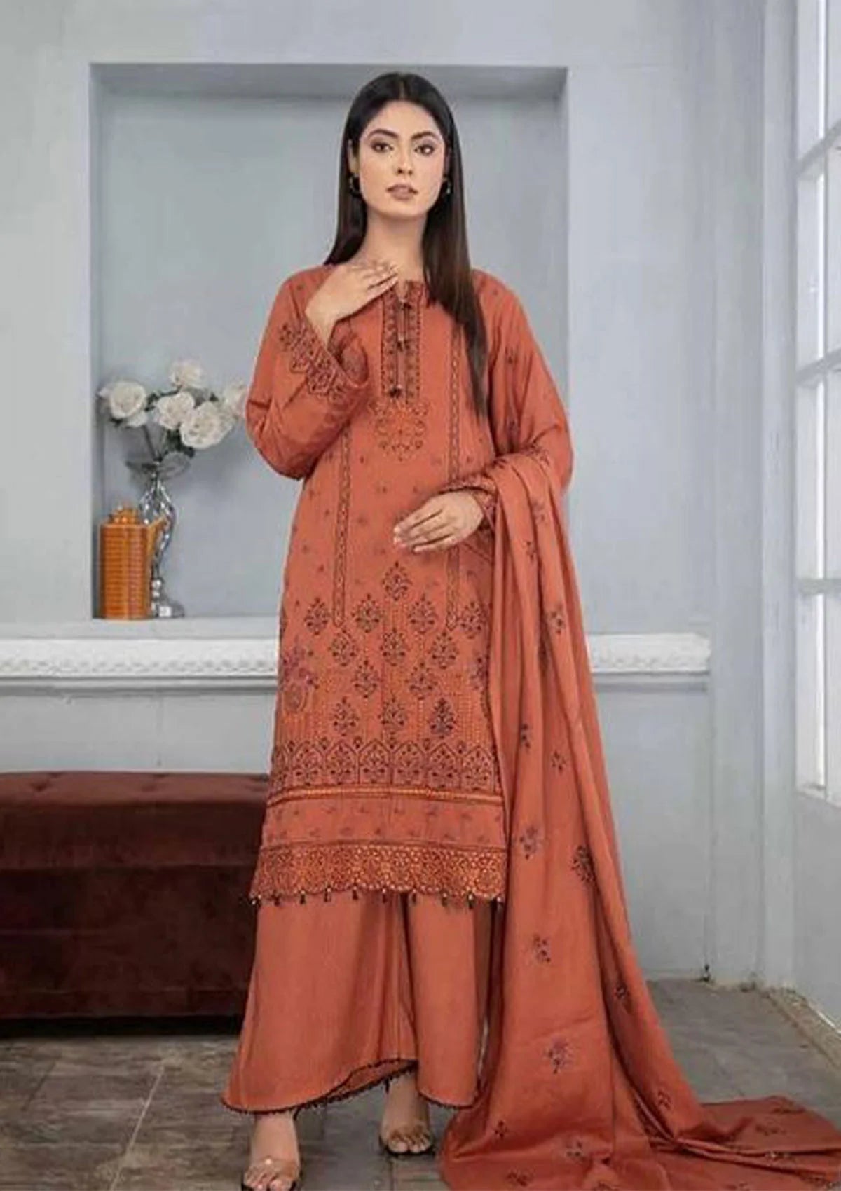 Alif Airjet Slub Emb Linen'23 Vol-41 D-06 - Mohsin Saeed Fabrics