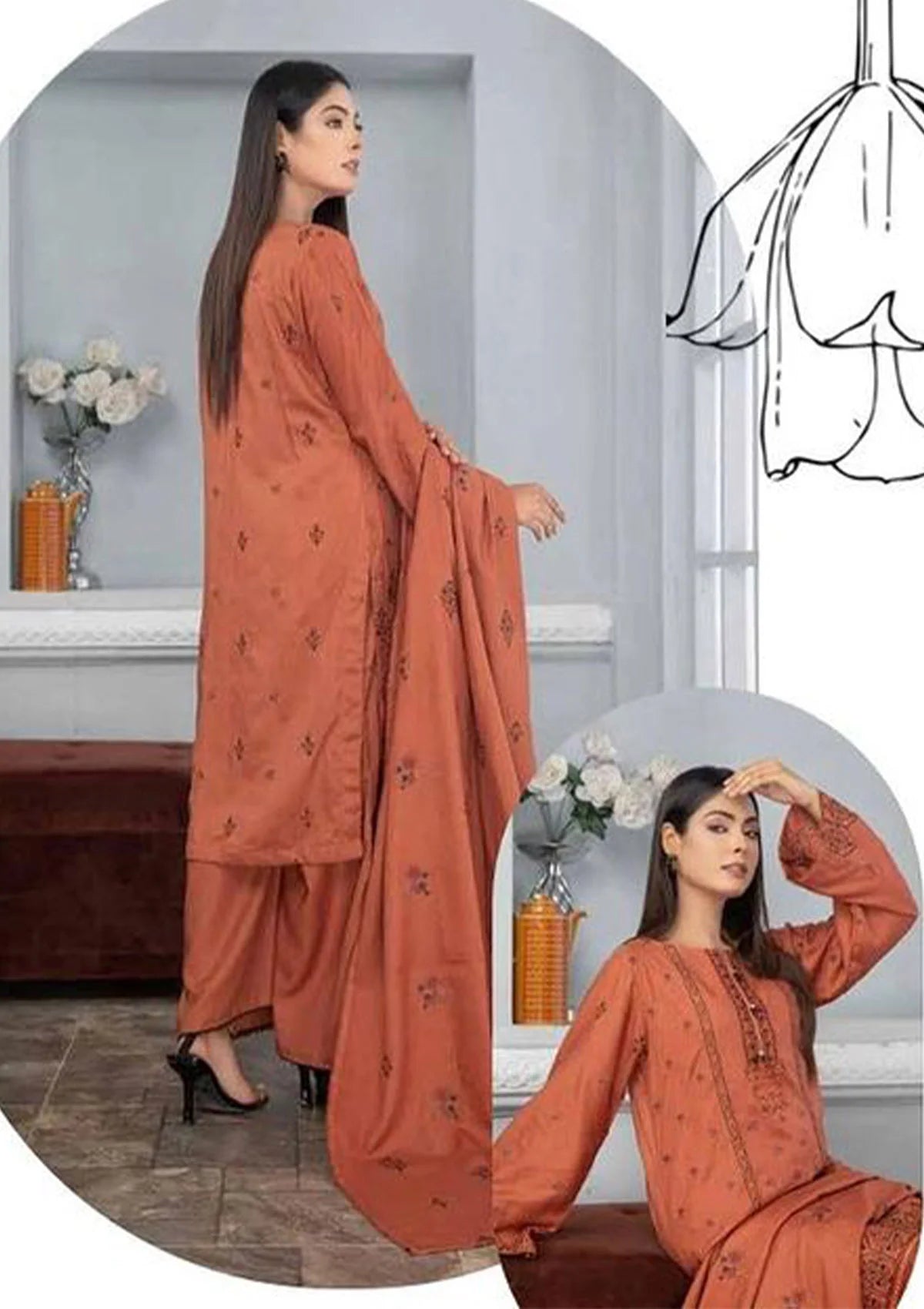 Alif Airjet Slub Emb Linen'23 Vol-41 D-06 - Mohsin Saeed Fabrics