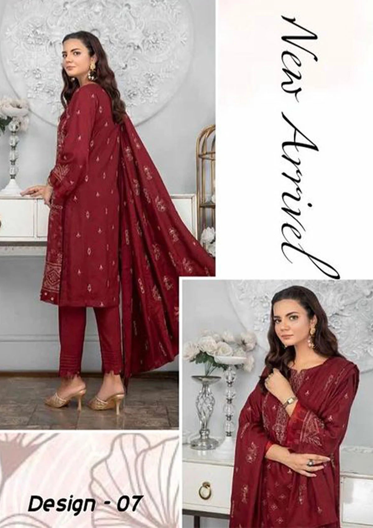 Alif Airjet Slub Emb Linen'23 Vol-41 D-07 - Mohsin Saeed Fabrics