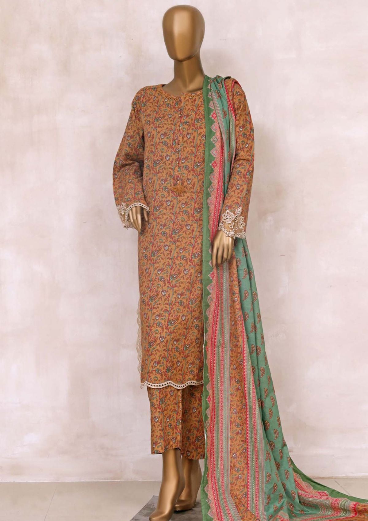 Sadabahar Winter Daily Pret 3 Pcs'23 RTW-6893 (Brown) - Mohsin Saeed Fabrics