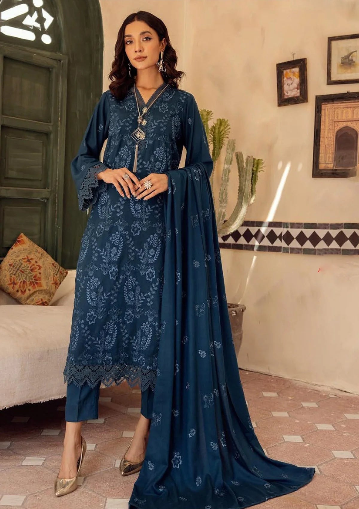 Chandni Emb Leather Peach'23 C-03 - Mohsin Saeed Fabrics