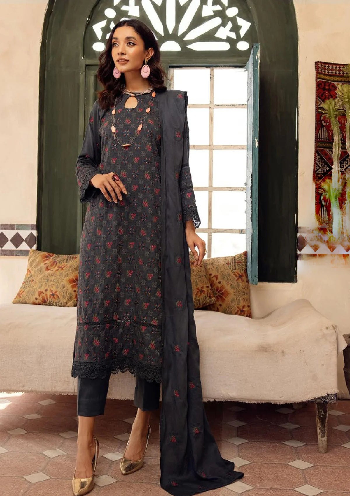 Chandni Emb Leather Peach'23 C-09 - Mohsin Saeed Fabrics