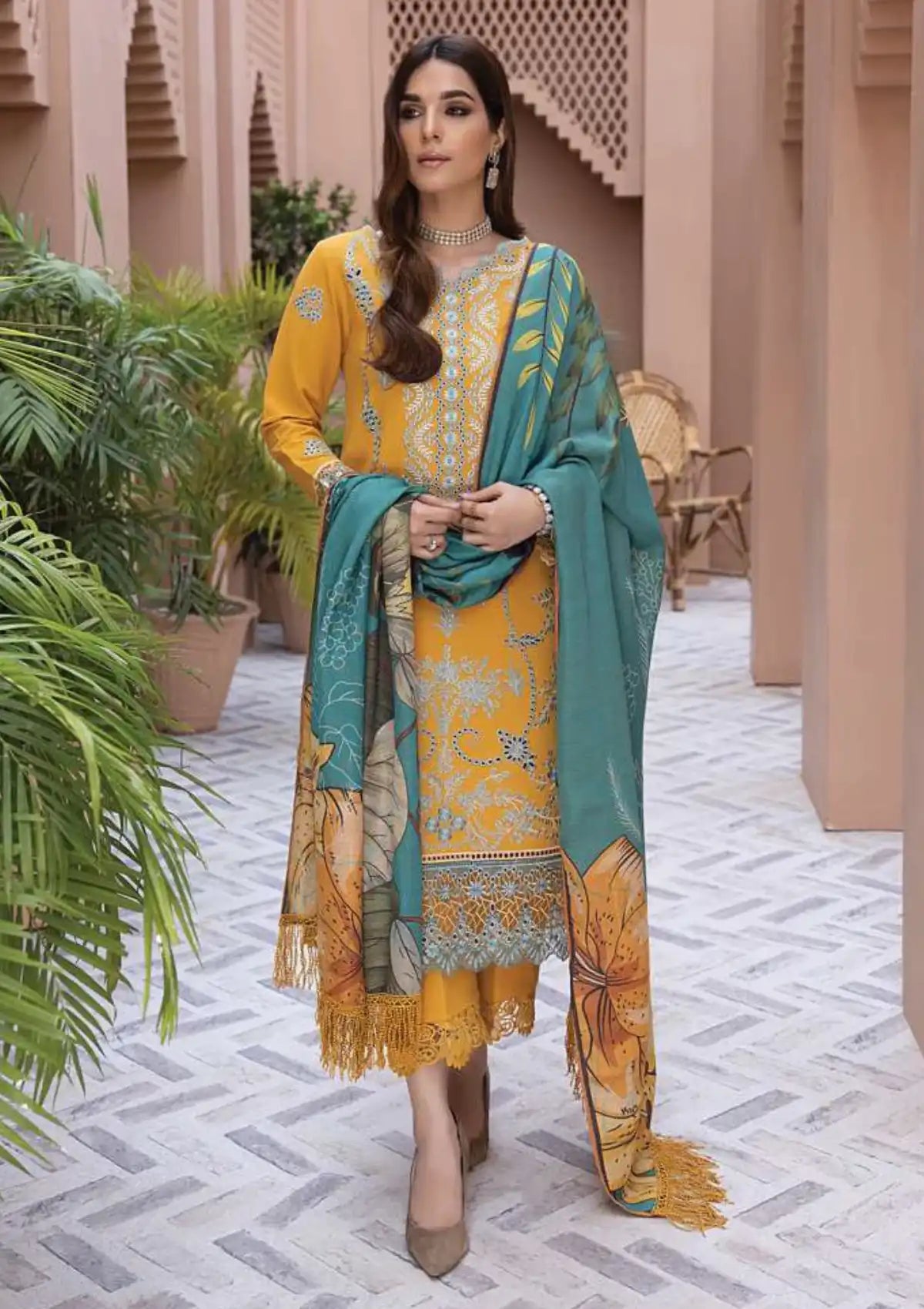 Rang Rasiya Carnation Emb Karandi'23 D-03 (HAZEL) - Mohsin Saeed Fabrics
