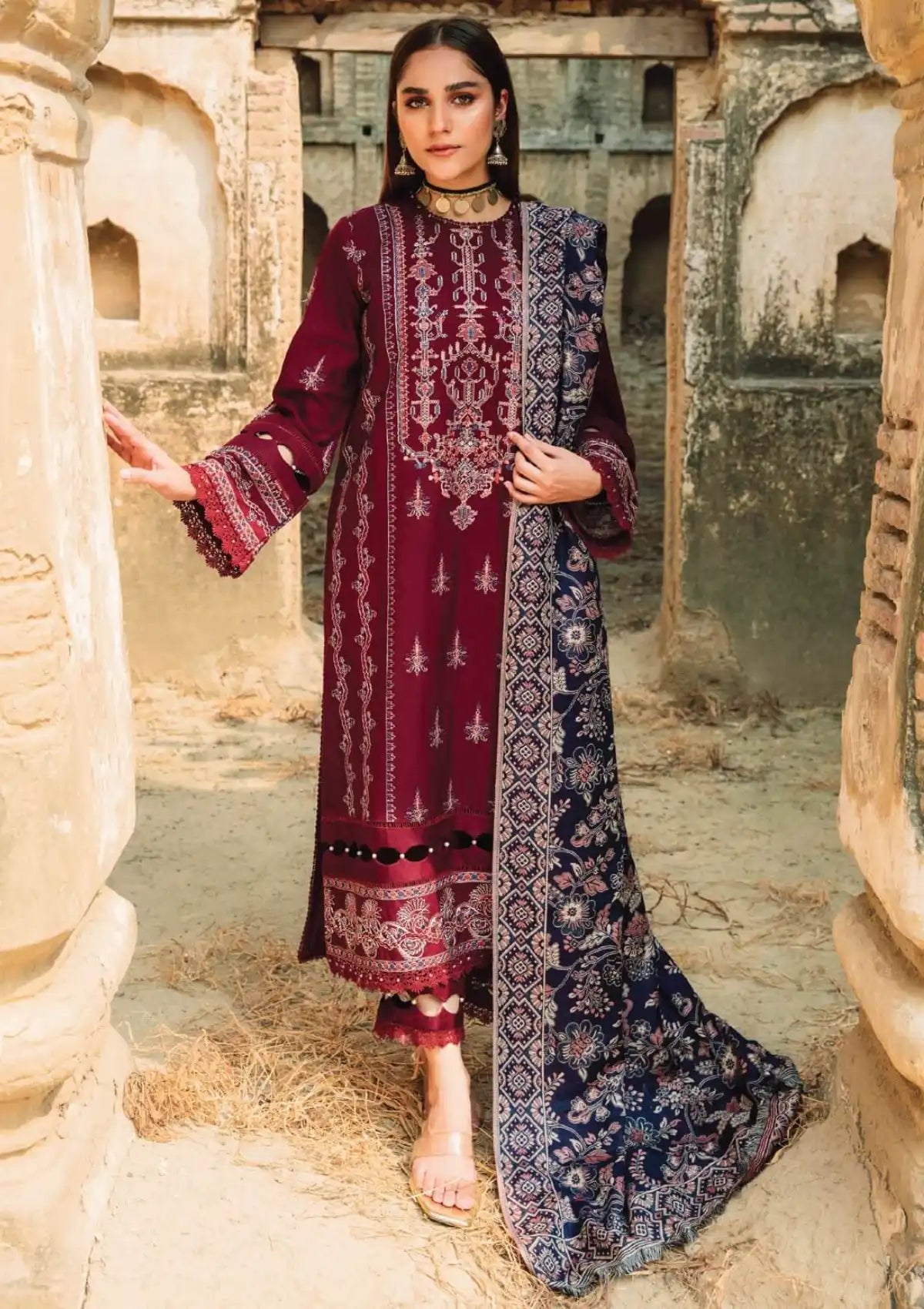 Humdum Carvaan Emb Winter'23 D-08 - Mohsin Saeed Fabrics