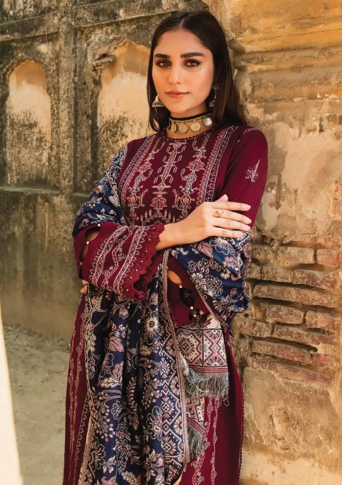 Humdum Carvaan Emb Winter'23 D-08 - Mohsin Saeed Fabrics