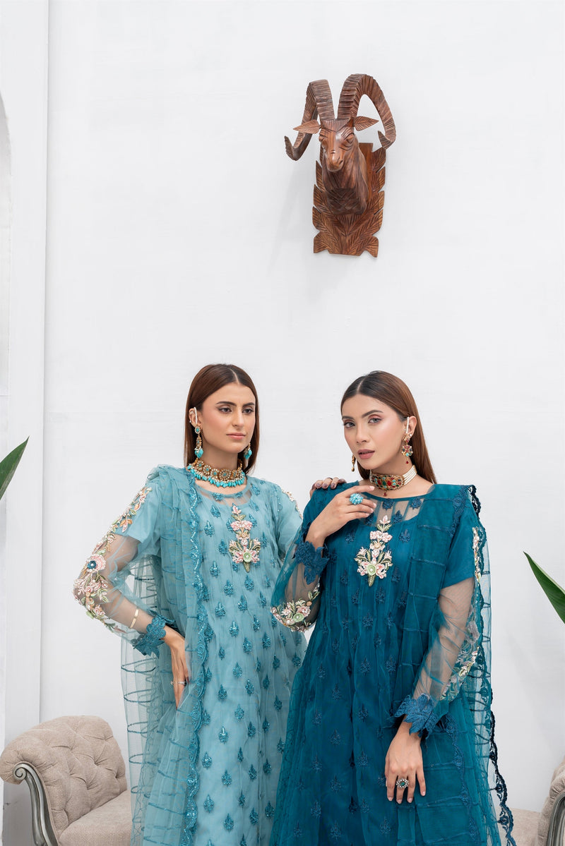 Shayzal By Mona Emb Pret KURTI 0084-ICE BLUE