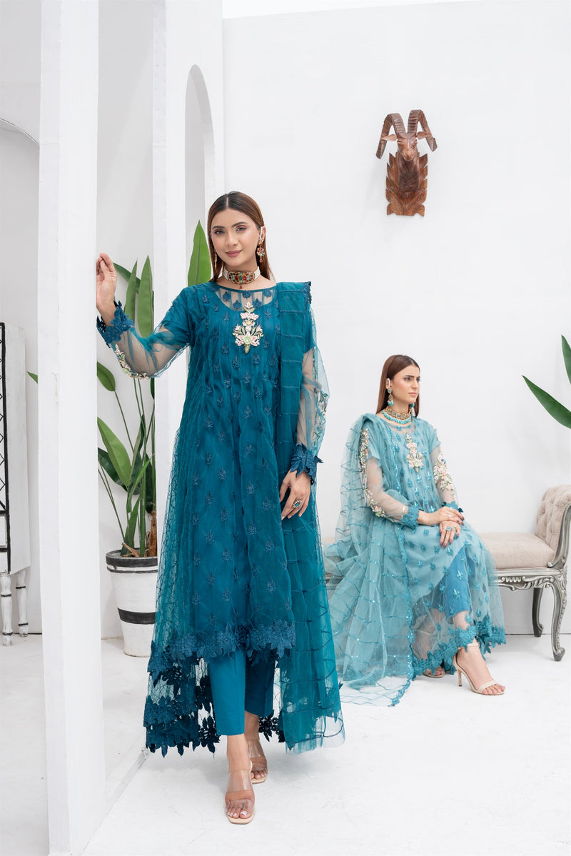 Shayzal By Mona Emb Pret KURTI 0084-ICE BLUE