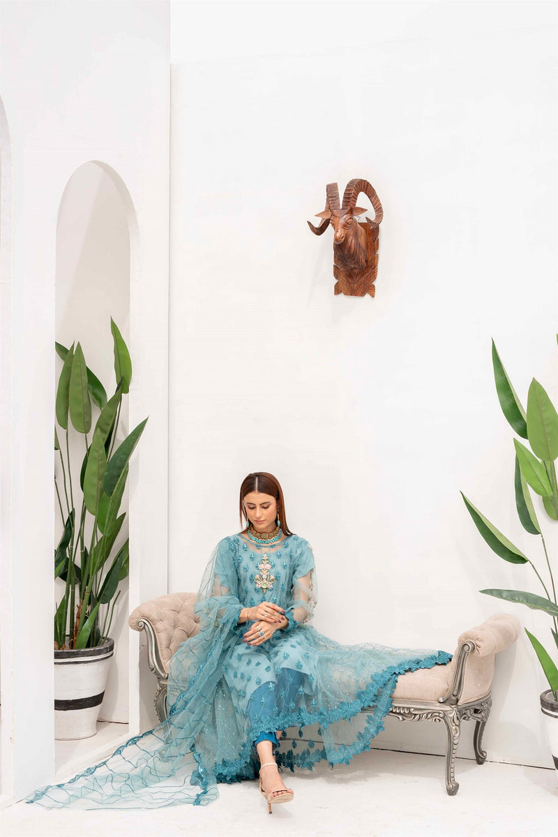 Shayzal By Mona Emb Pret KURTI 0084-ICE BLUE