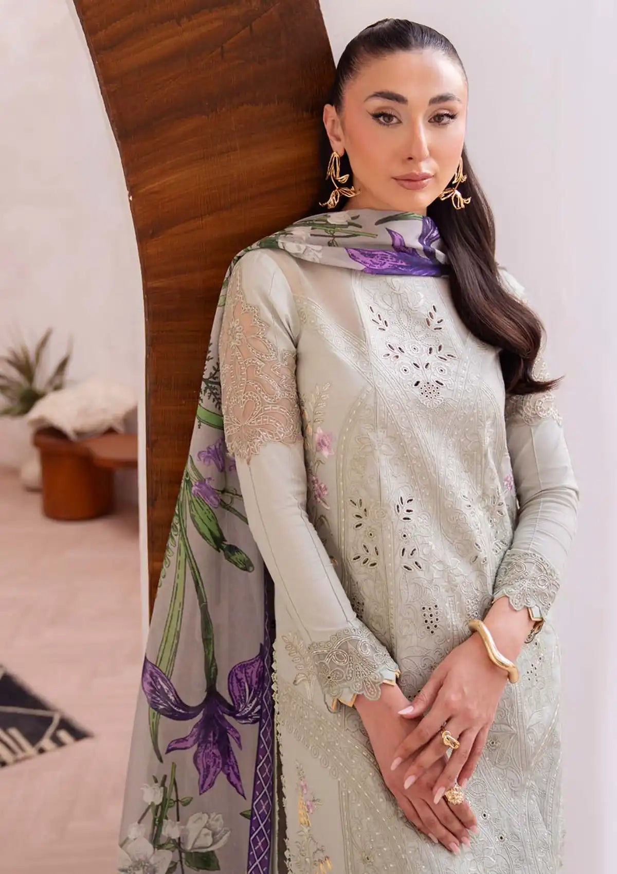 mohsin-saeed-fabrics-affordable-luxury-outfits-for-daily-formal-and-wedding-wear-This-product-is-from-neeshay-symphony-luxury-lawn-vol-225-olive-is-available-on-Mohsin-saeed-fabrics-website.