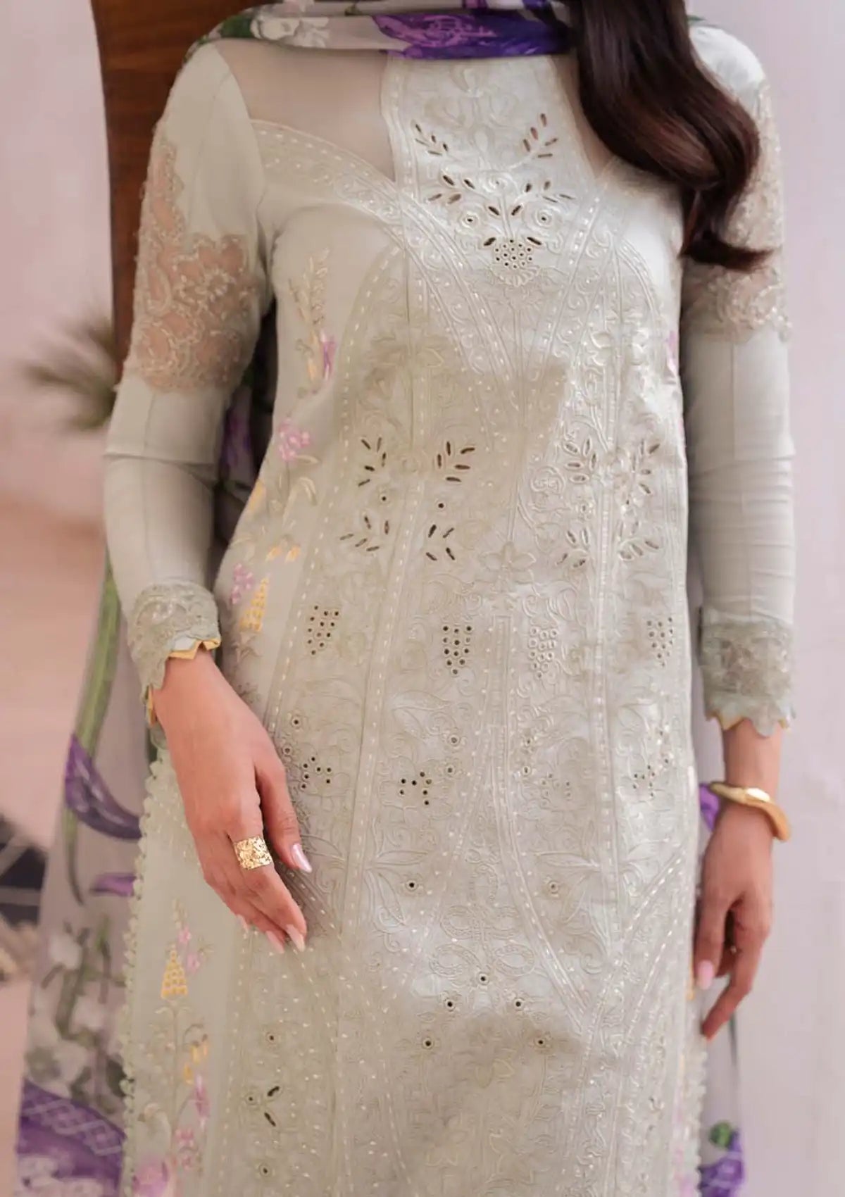 mohsin-saeed-fabrics-affordable-luxury-outfits-for-daily-formal-and-wedding-wear-This-product-is-from-neeshay-symphony-luxury-lawn-vol-225-olive-is-available-on-Mohsin-saeed-fabrics-website.