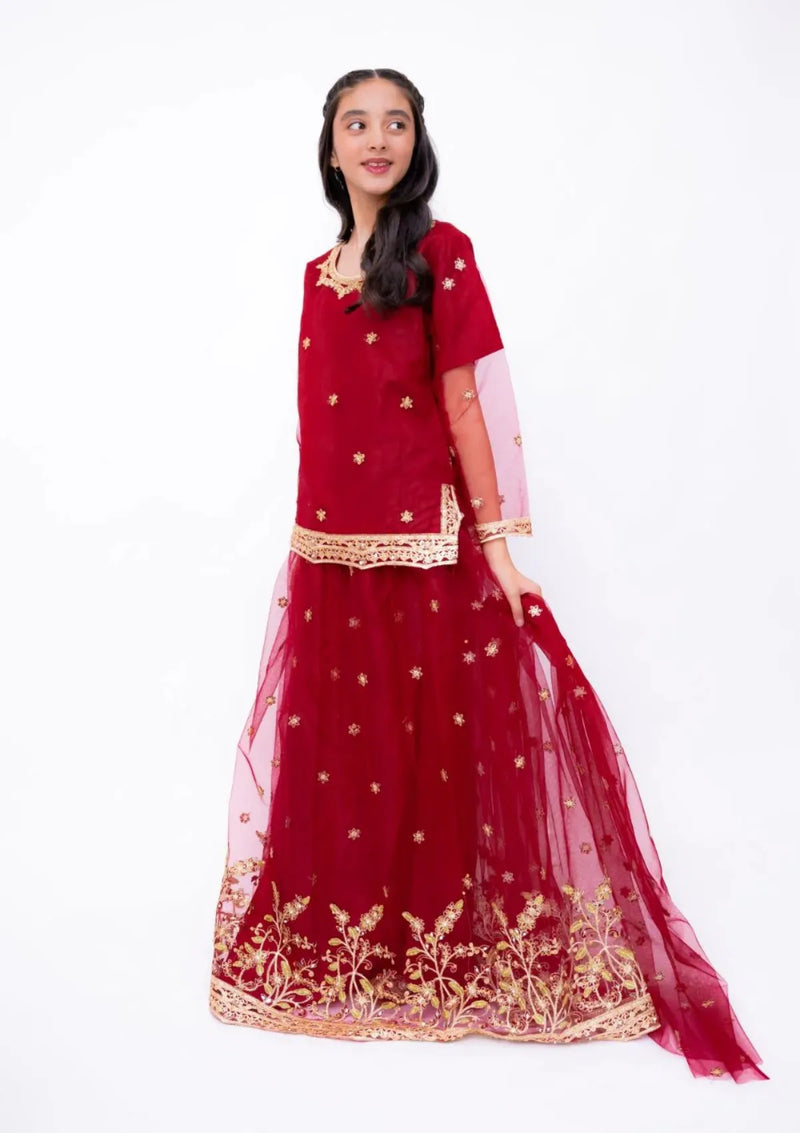 Kids Festive By Khayat Scarlet - 3 Piece