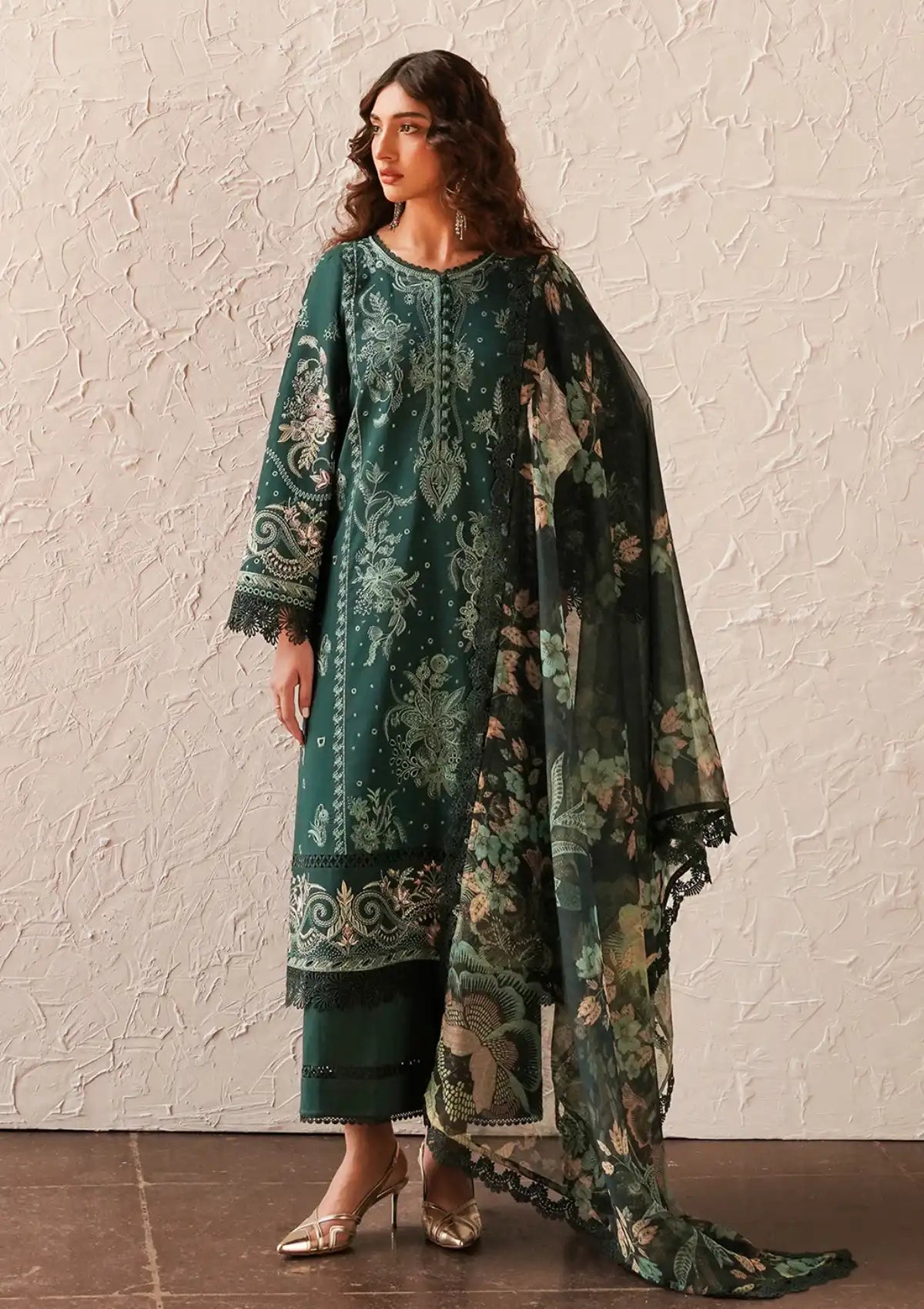 Afrozeh Festive Chikankari Lawn'24 AL-04 Viridian - Mohsin Saeed Fabrics