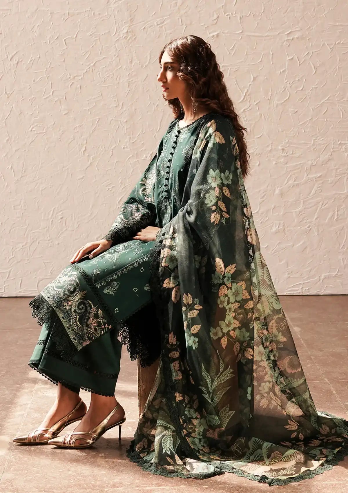 Afrozeh Festive Chikankari Lawn'24 AL-04 Viridian - Mohsin Saeed Fabrics