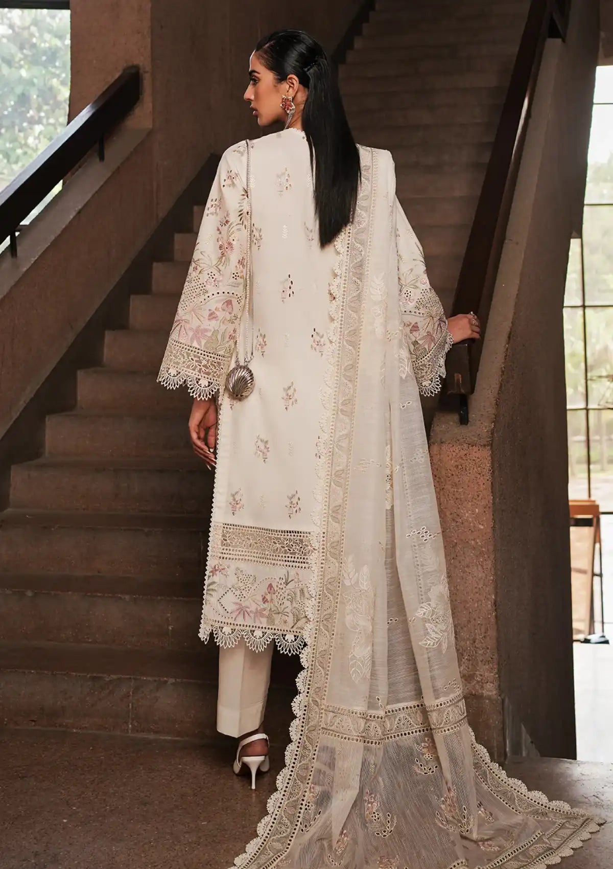 Afrozeh Festive Chikankari Lawn'24 AL-08 Gypsum - Mohsin Saeed Fabrics