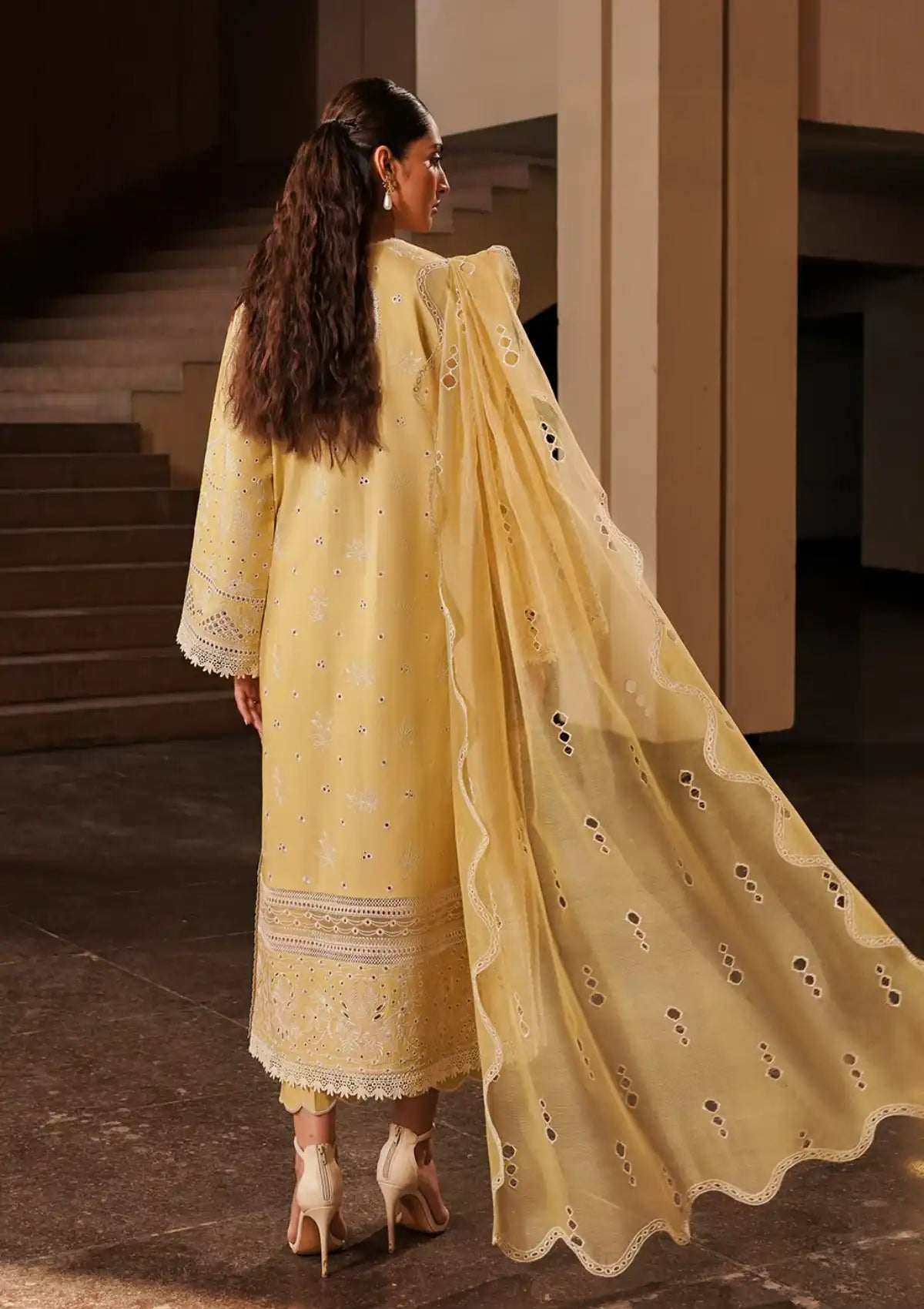 Afrozeh Festive Chikankari Lawn'24 AL-01 Canary - Mohsin Saeed Fabrics