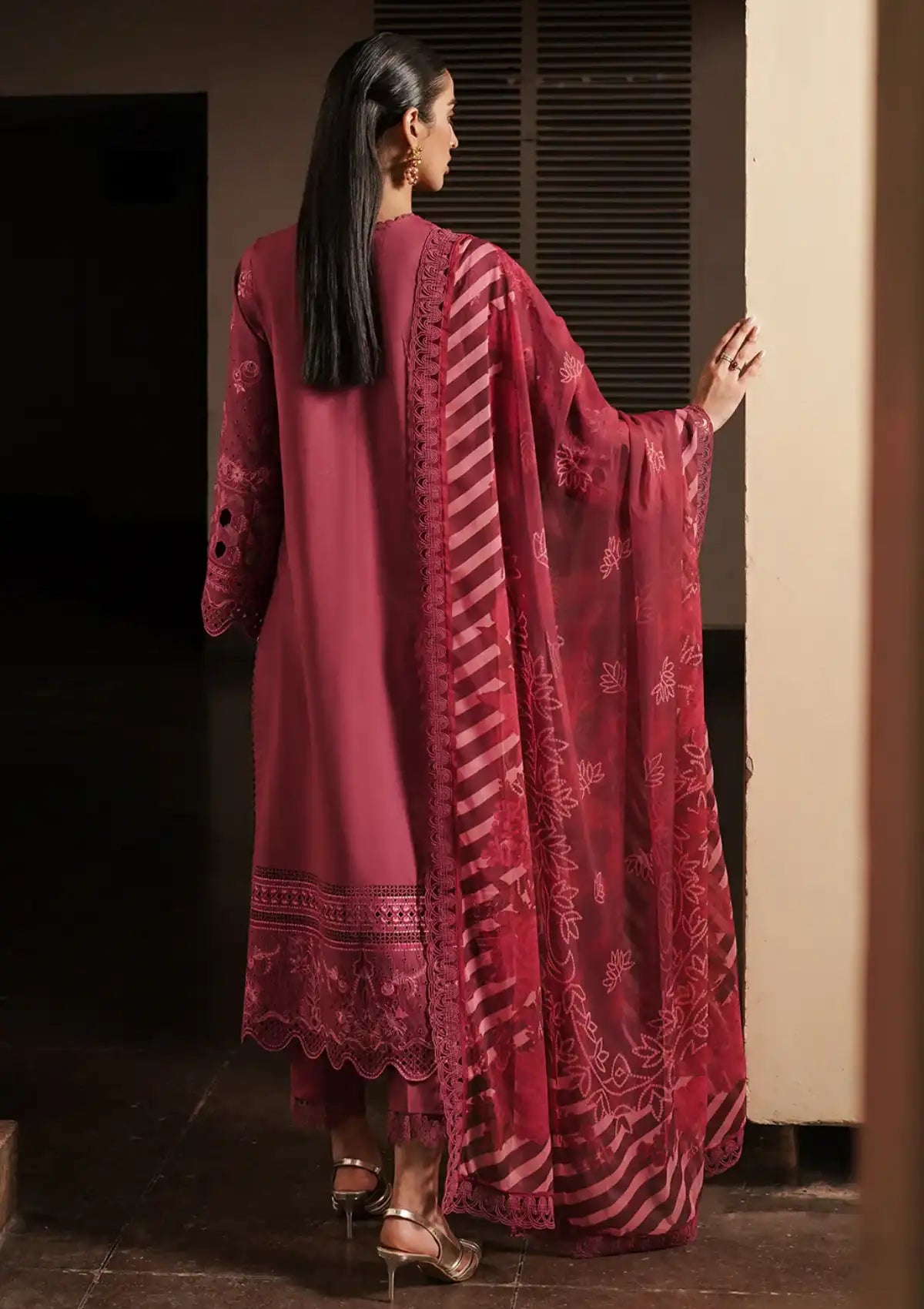 Afrozeh Festive Chikankari Lawn'24 AL-09 Cordovan - Mohsin Saeed Fabrics