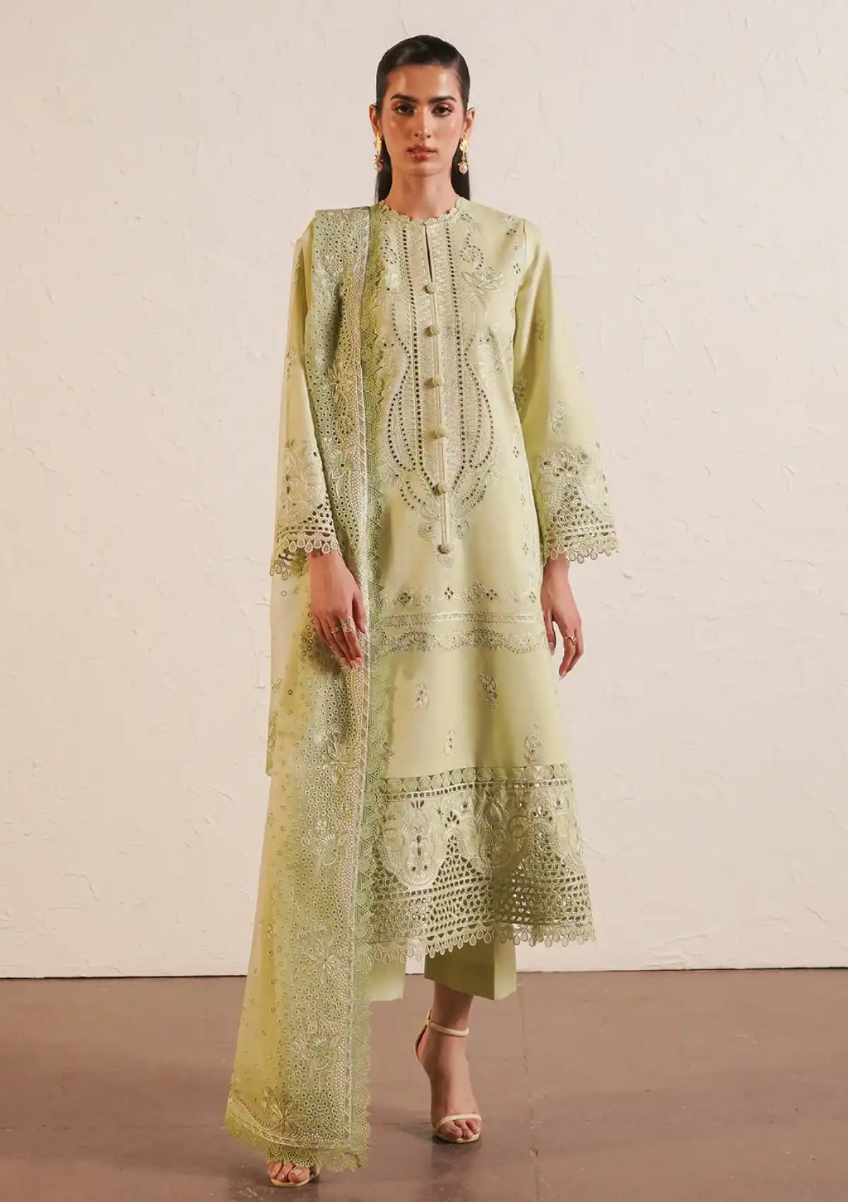 Afrozeh Festive Chikankari Lawn'24 AL-02 Kelly - Mohsin Saeed Fabrics