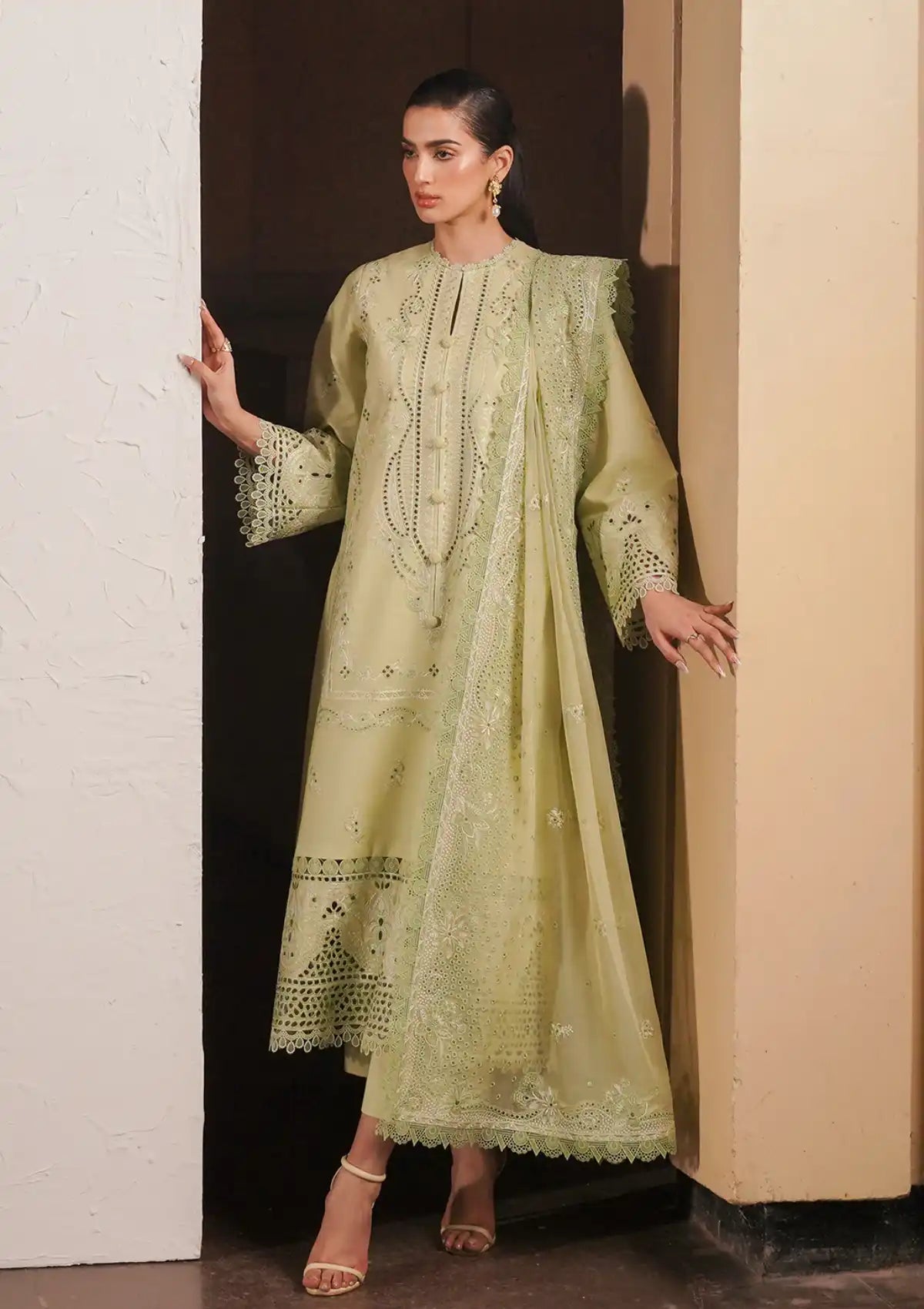 Afrozeh Festive Chikankari Lawn'24 AL-02 Kelly - Mohsin Saeed Fabrics