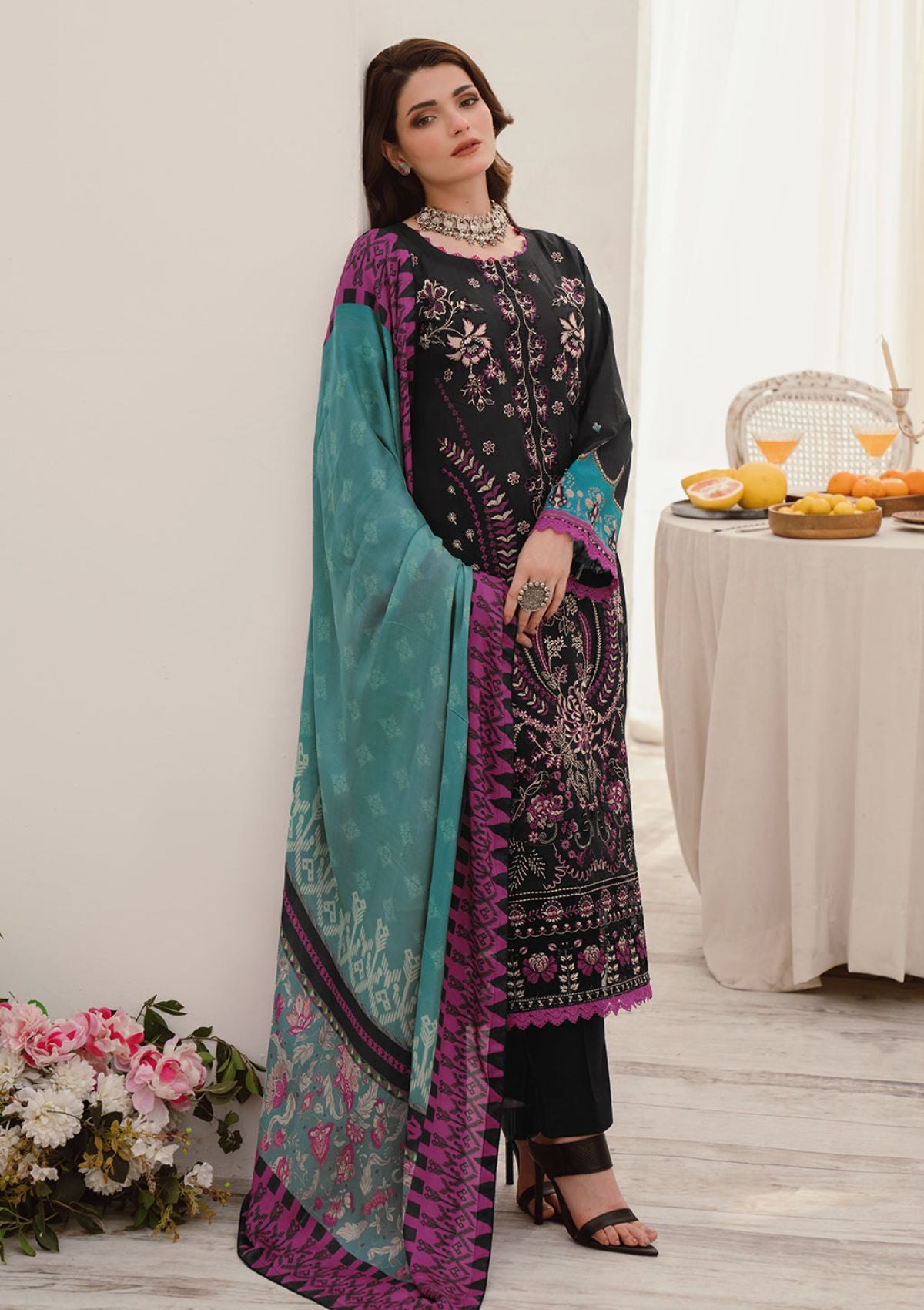 Mashaal Luxury Lawn By Ramsha'24 D-08 - Mohsin Saeed Fabrics