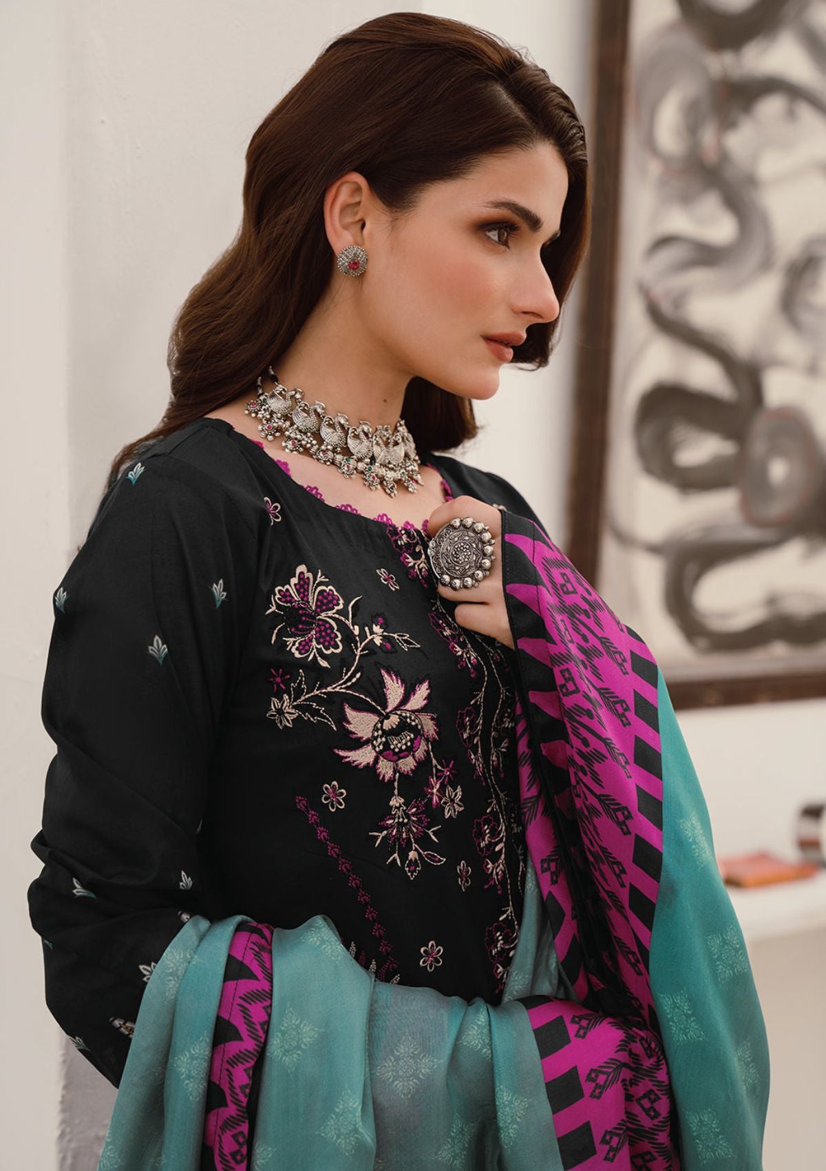 Mashaal Luxury Lawn By Ramsha'24 D-08 - Mohsin Saeed Fabrics