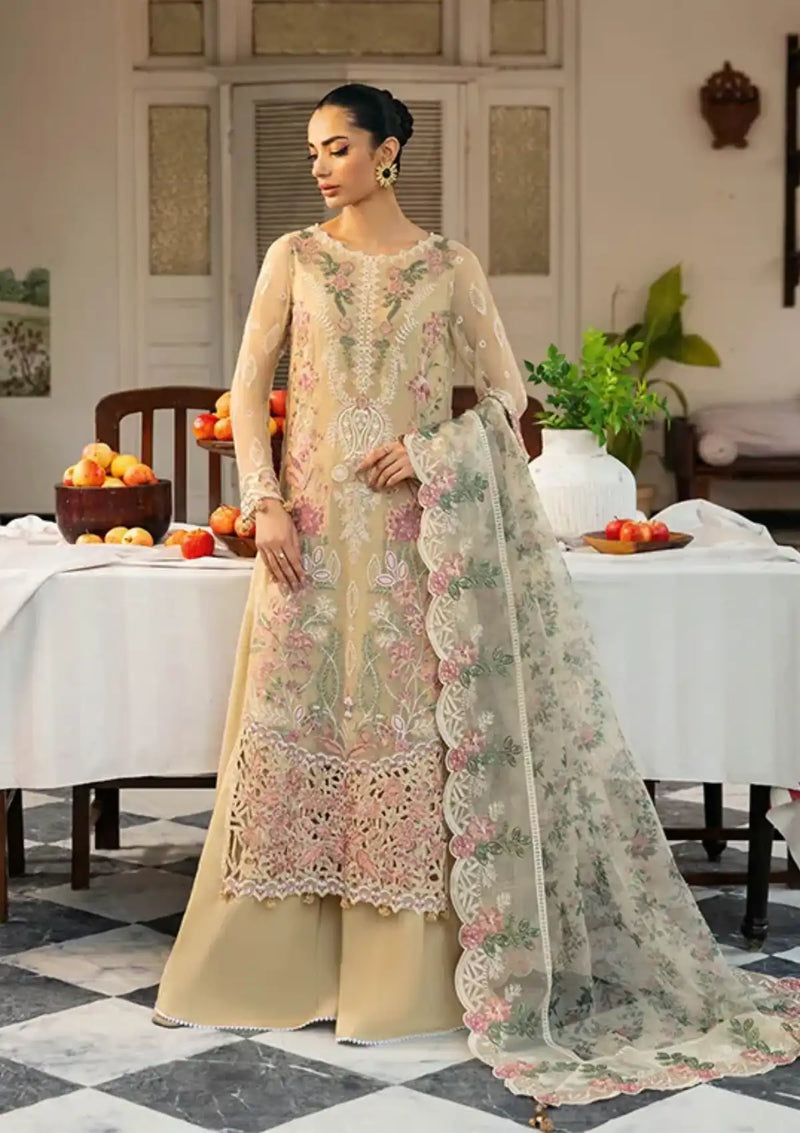 Embroidered Bamber Chiffon Front With Sequence and Embroidered Bamber Chiffon Dupatta from Ramsha Dastak Luxury Chiffon'24 Q-105
