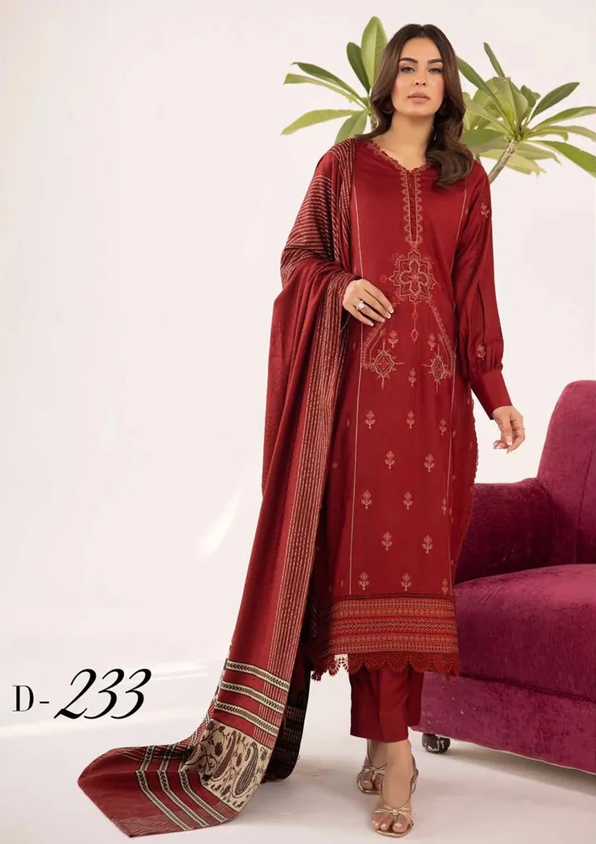 Dastoor By Khoobsurat Emb Peach Leather'23 D-233 - Mohsin Saeed Fabrics