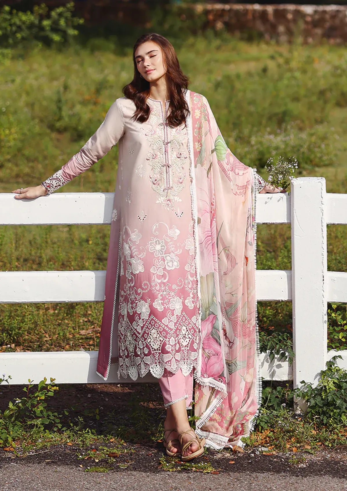 Mushq Solace Ombre Chikankari'26 D-09 Dew Drift