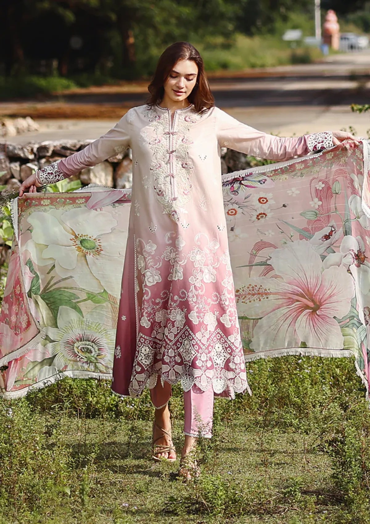 Mushq Solace Ombre Chikankari'26 D-09 Dew Drift