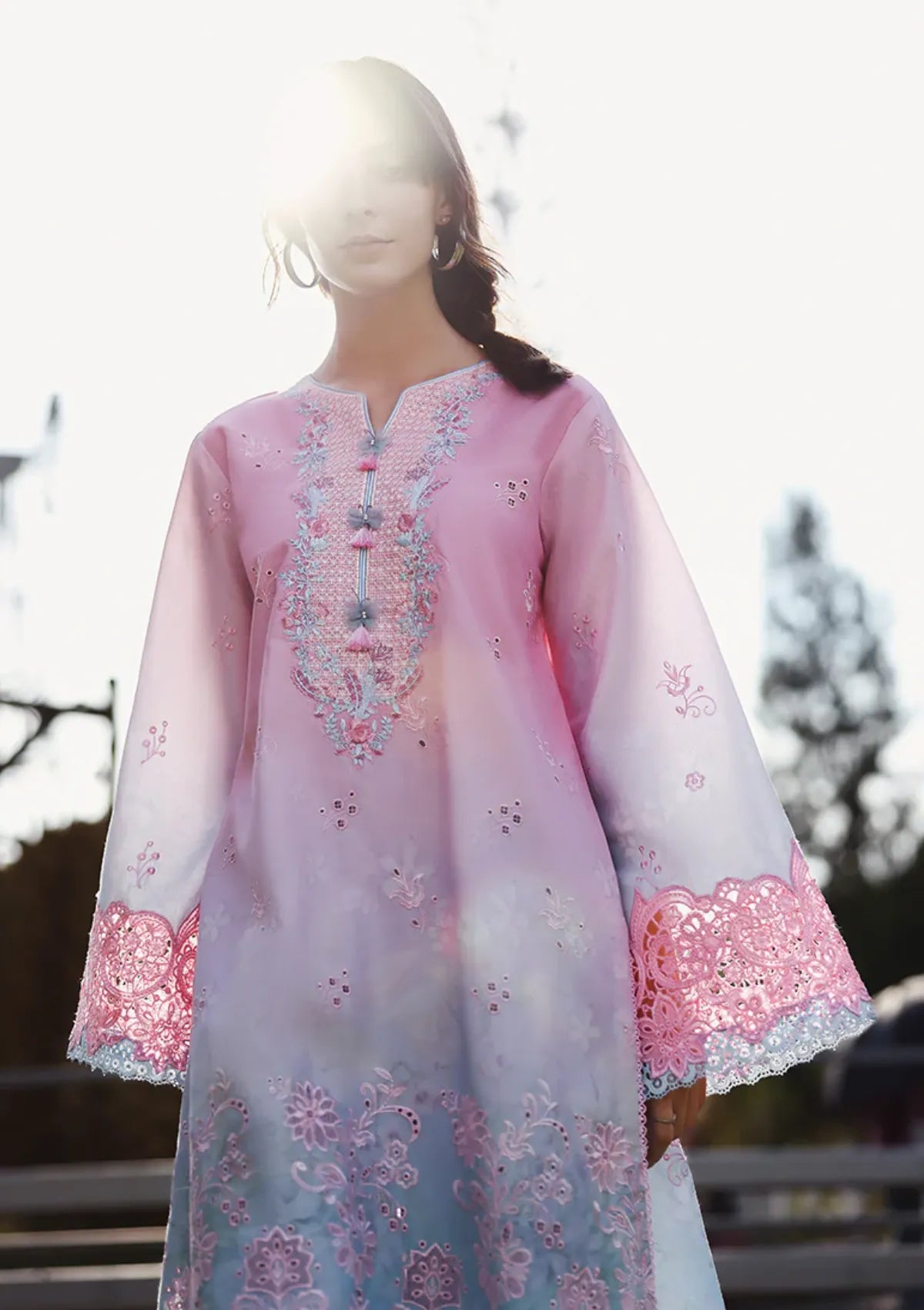 Mushq Solace Ombre Chikankari'26 D-07 Faint Blossom