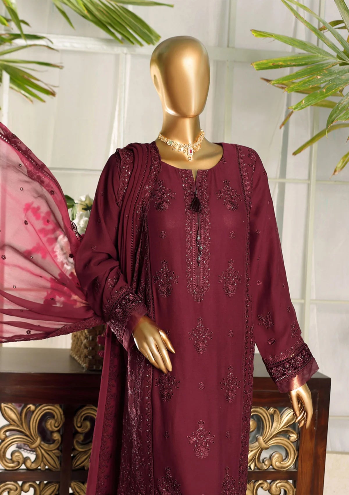 Fasaane By HZ Formal Pret'24 HZK-100 Plum - Mohsin Saeed Fabrics
