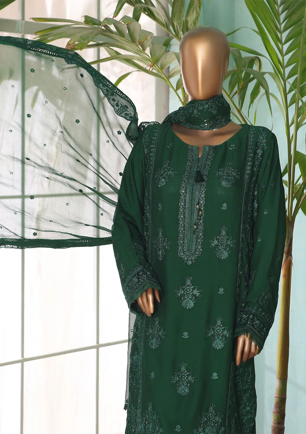 Fasaane By HZ Formal Pret'24 HZK-100 Green - Mohsin Saeed Fabrics