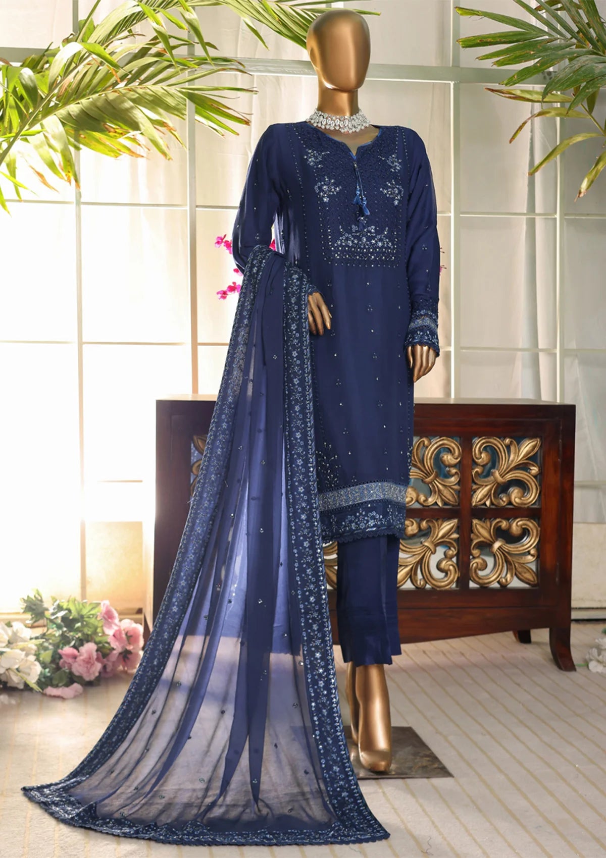 Fasaane By HZ Formal Pret'24 HZK-156 Navy - Mohsin Saeed Fabrics