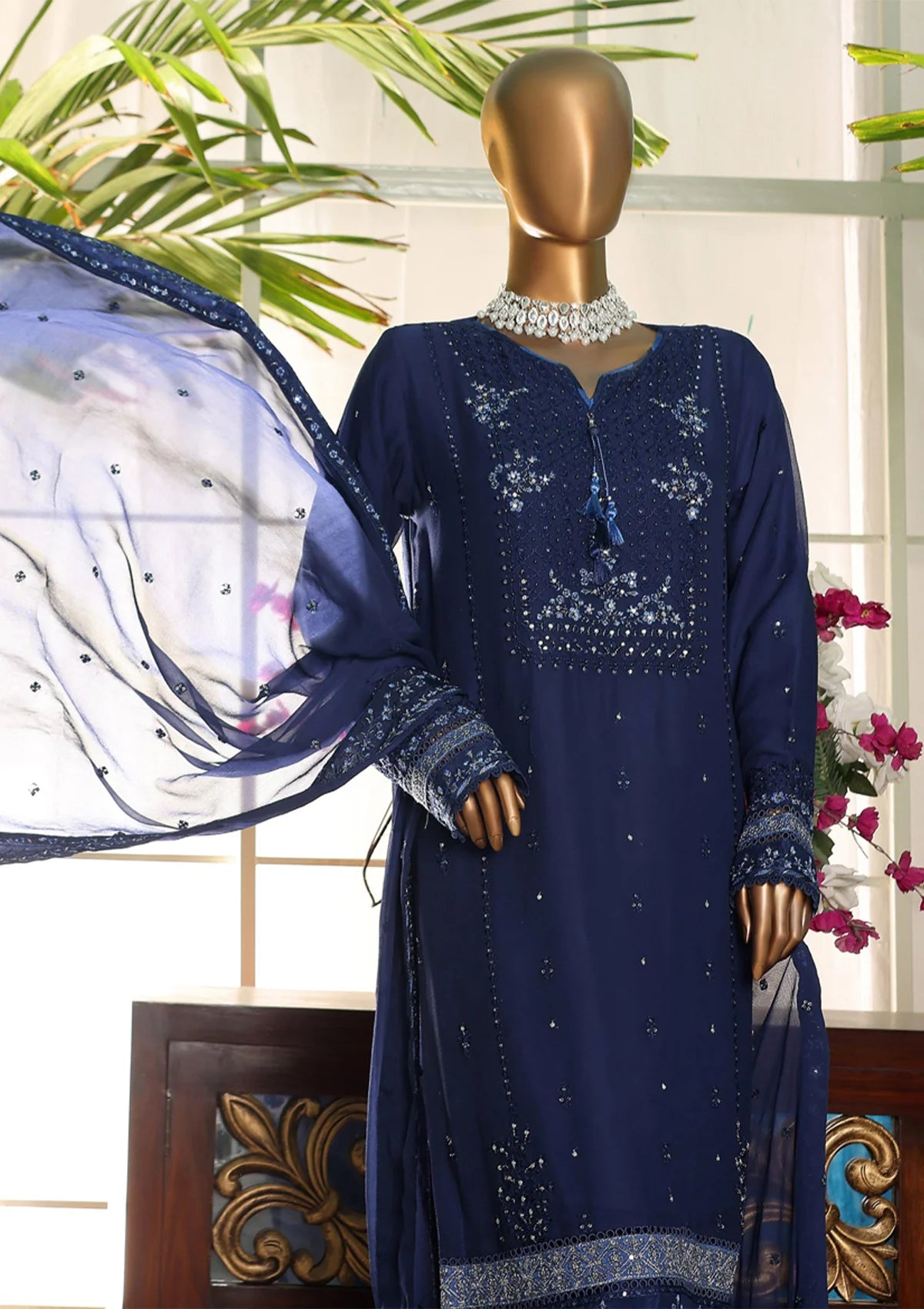 Fasaane By HZ Formal Pret'24 HZK-156 Navy - Mohsin Saeed Fabrics