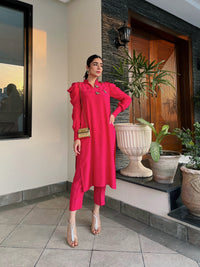 Pink Puffy Sleeves Raw Silk Manahils