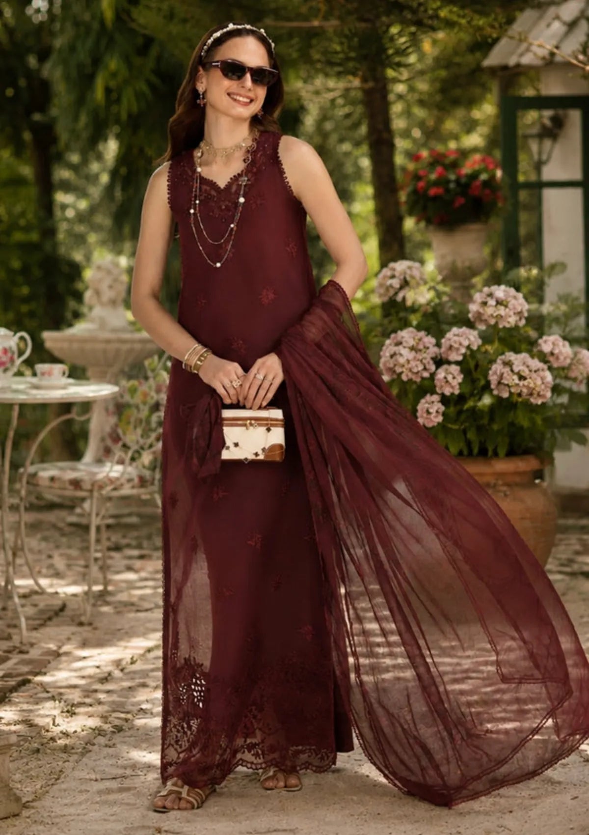 Noor By Saadia Asad Eid Luxury Printskhas'26 D-10 Burgundy